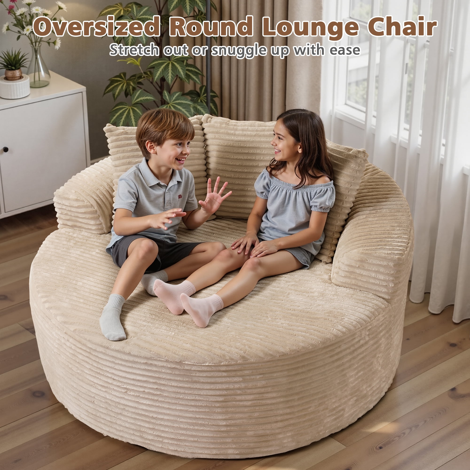 Ovios 58" Oversized Lounge Chair Round Cloud Deep Seat Accent Chair Plush Corduroy Boneless Sofa Chair for Living Room