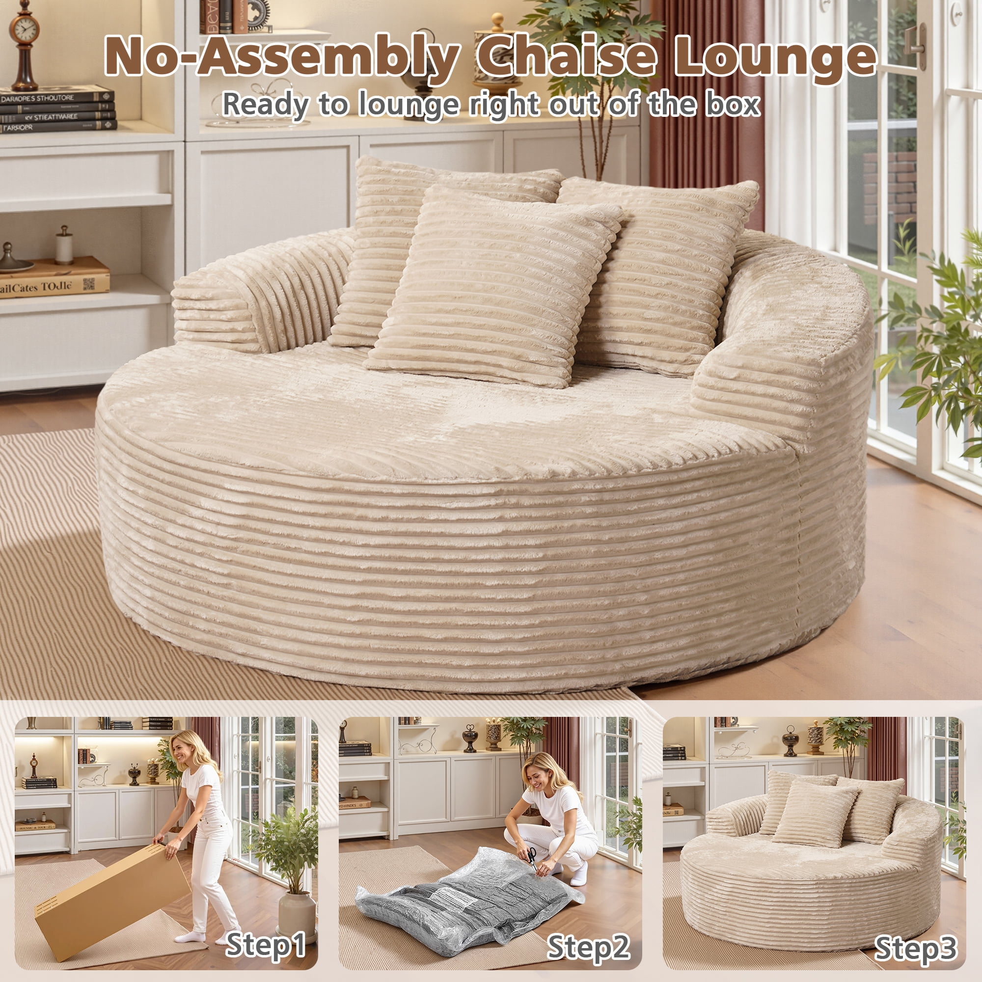 Ovios 58" Oversized Lounge Chair Round Cloud Deep Seat Accent Chair Plush Corduroy Boneless Sofa Chair for Living Room