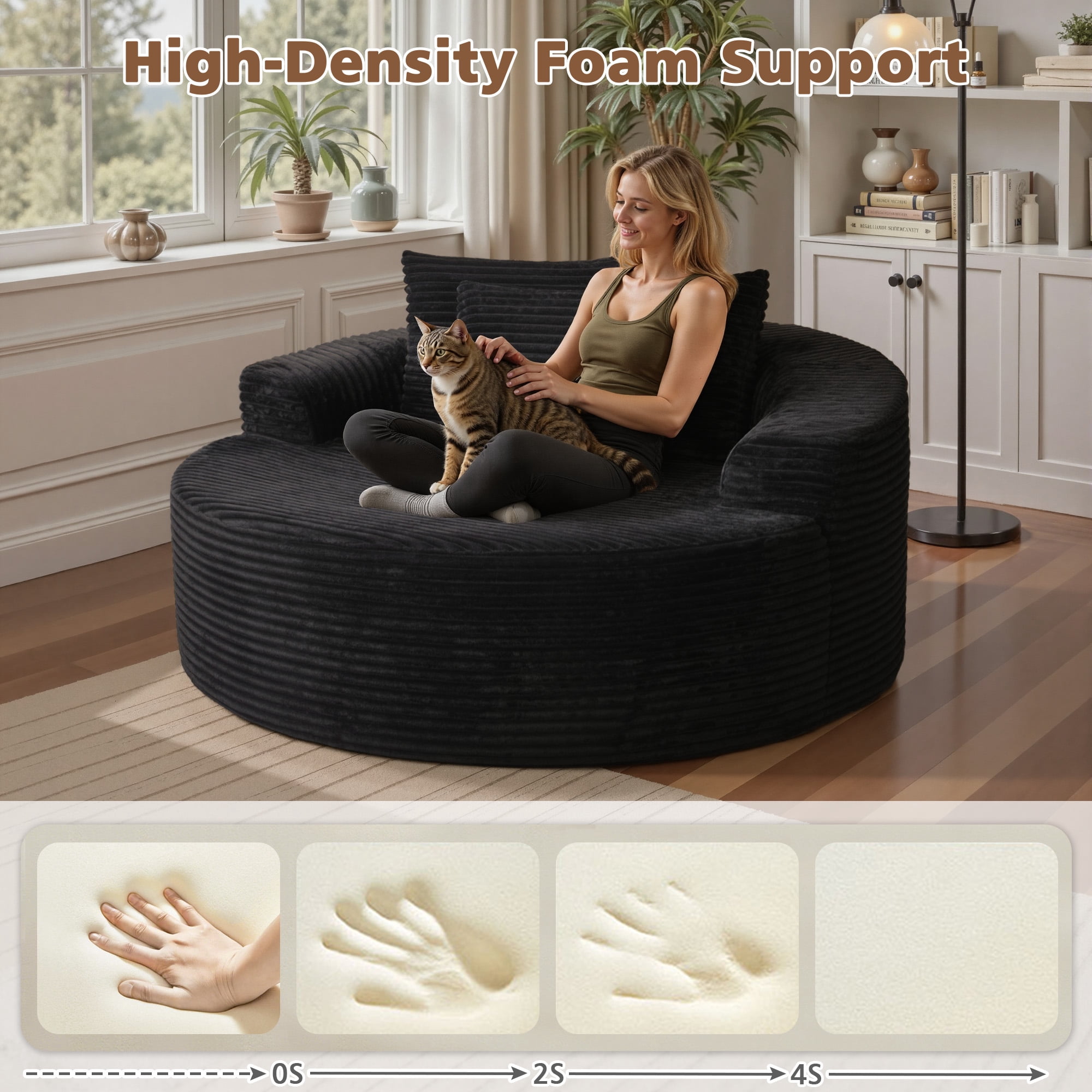 Ovios 58" Oversized Lounge Chair Round Cloud Deep Seat Accent Chair Plush Corduroy Boneless Sofa Chair for Living Room