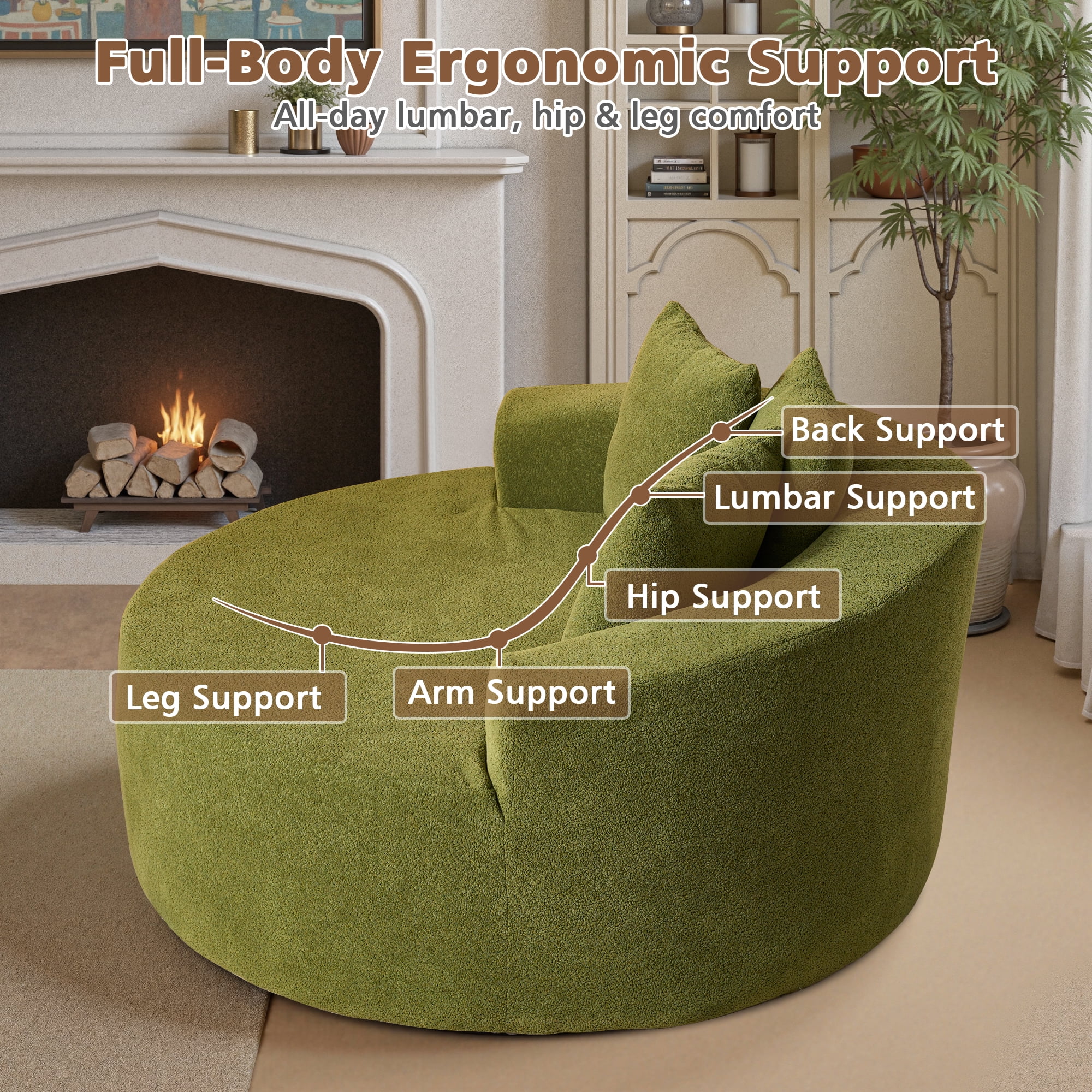 Ovios 58" Oversized Lounge Chair Round Cloud Deep Seat Accent Chair Plush Corduroy Boneless Sofa Chair for Living Room
