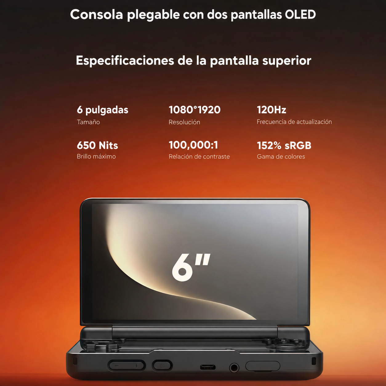 Consola portátil para videojuegos con doble pantalla AMOLED de 6''