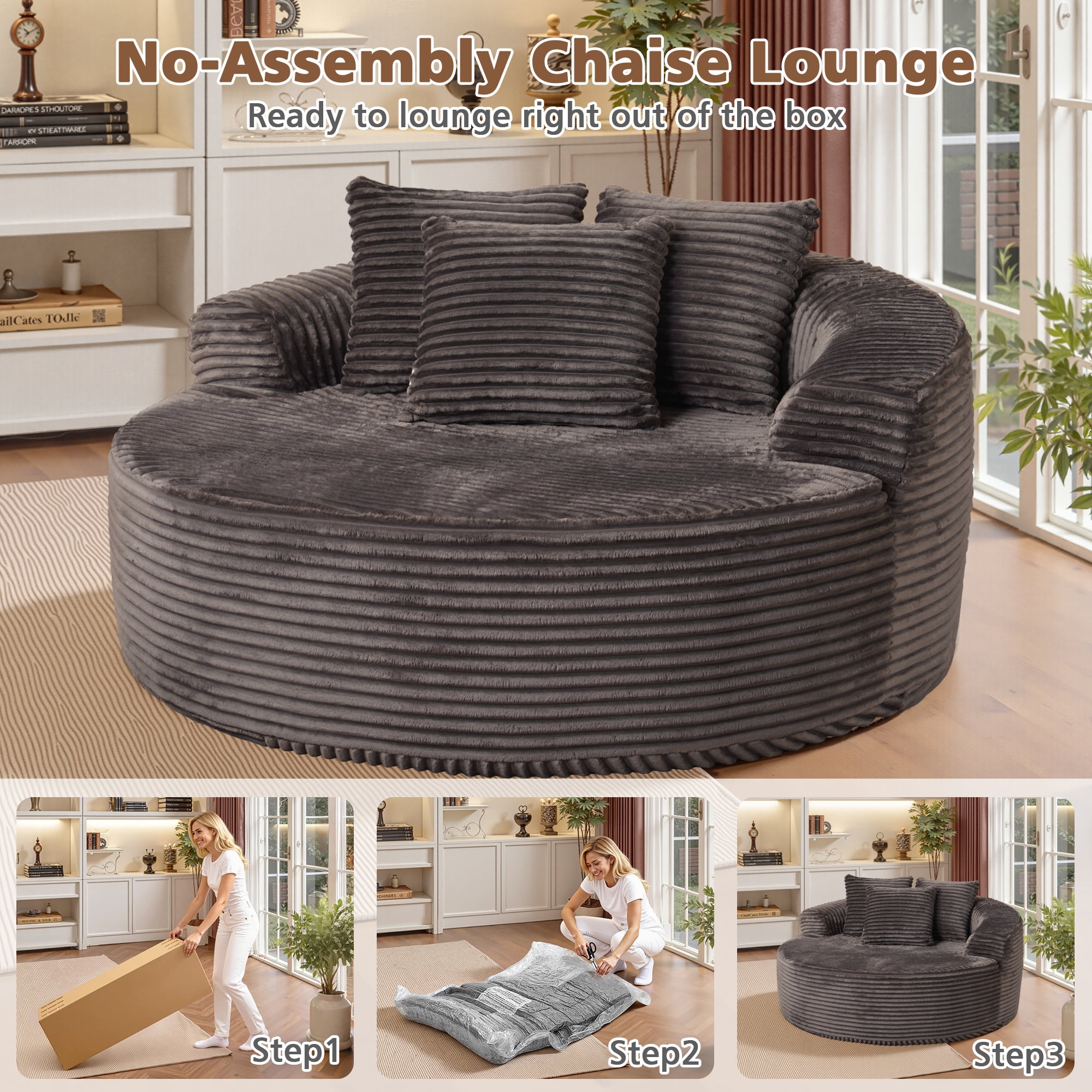 Ovios 58" Oversized Lounge Chair Round Cloud Deep Seat Accent Chair Plush Corduroy Boneless Sofa Chair for Living Room