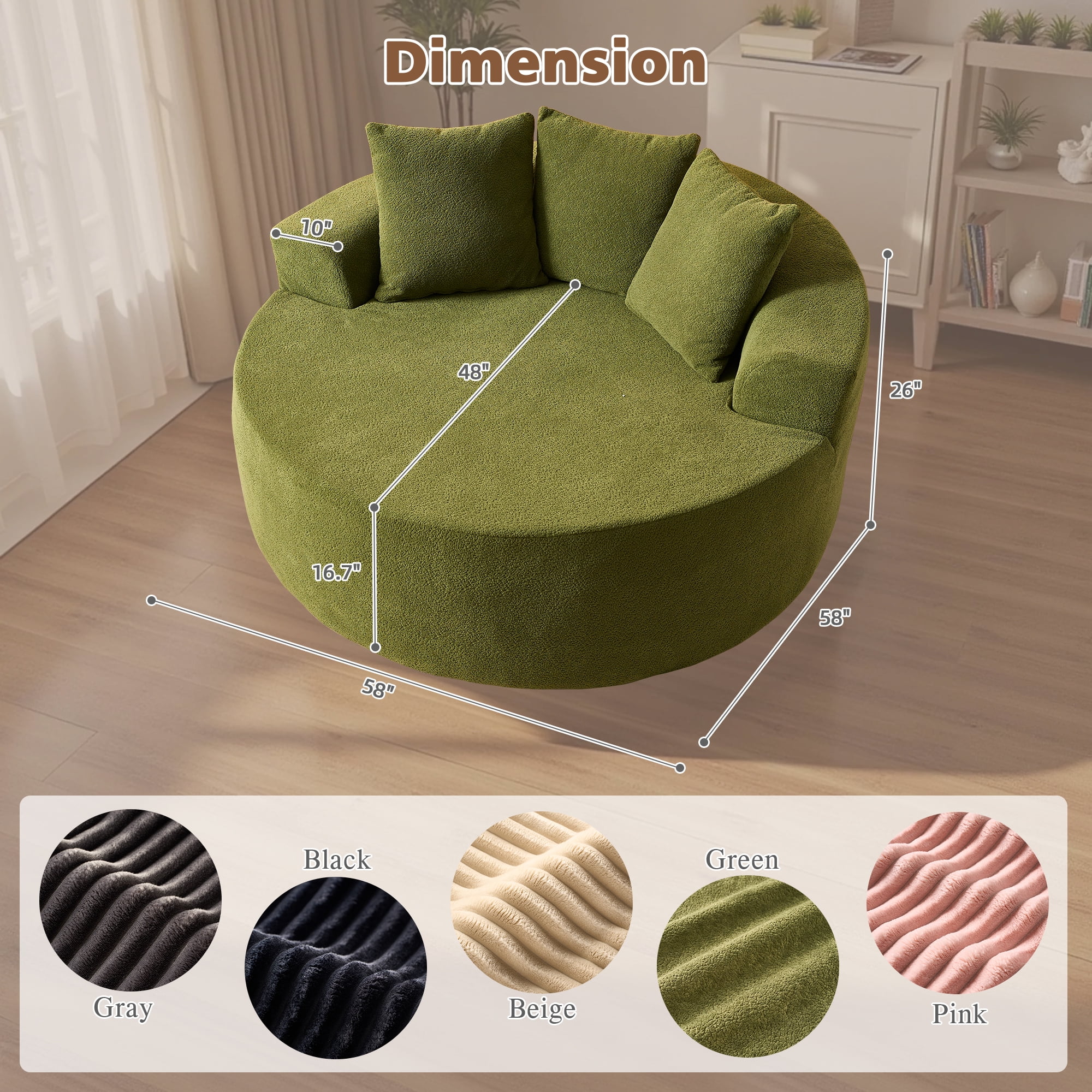 Ovios 58" Oversized Lounge Chair Round Cloud Deep Seat Accent Chair Plush Corduroy Boneless Sofa Chair for Living Room