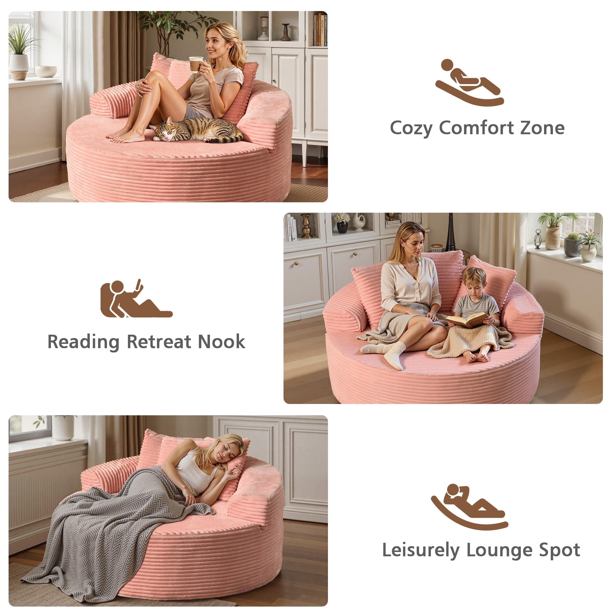 Ovios 58" Oversized Lounge Chair Round Cloud Deep Seat Accent Chair Plush Corduroy Boneless Sofa Chair for Living Room