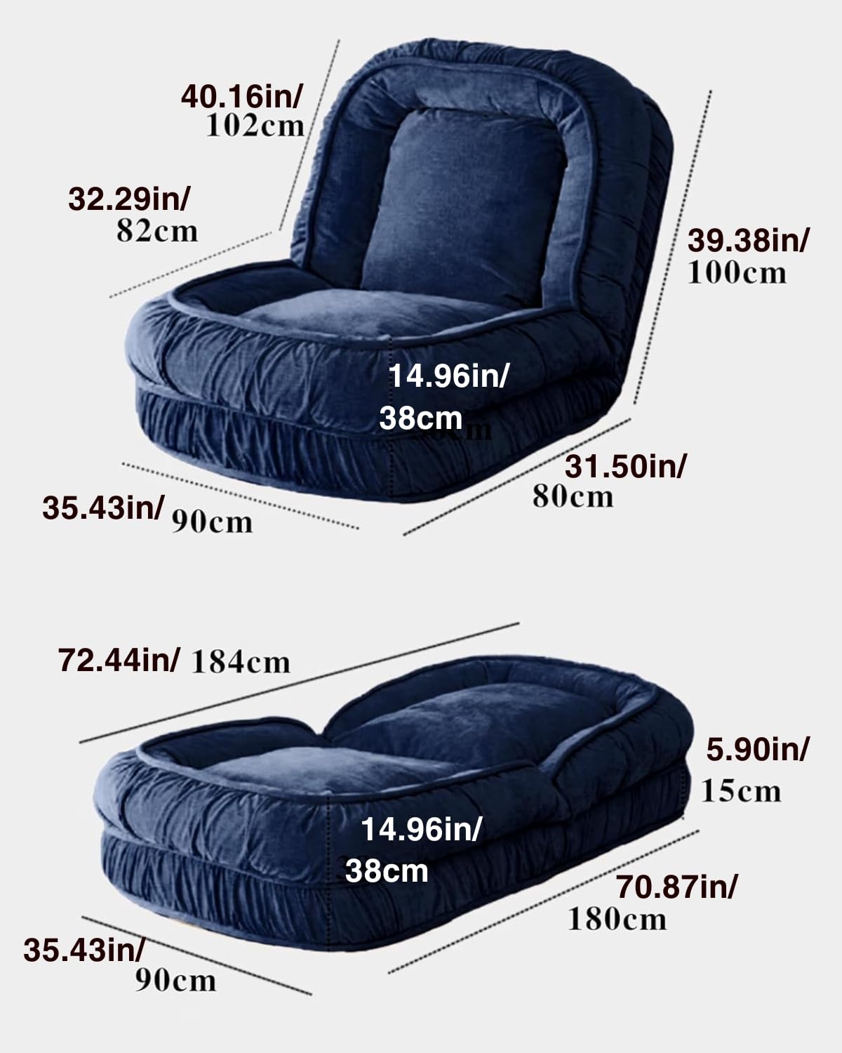 Foldable Lazy Sofa Bed Floor Chair - Adjustable Human Dog Bed for Adults Kids Floor Seats - Cozy Small Couch for Home Living Room(Blue)