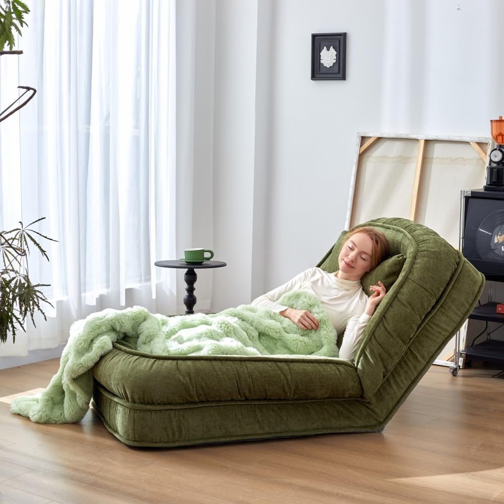 Foldable Lazy Sofa Bed Floor Chair - Adjustable Human Dog Bed for Adults Kids Floor Seats - Cozy Small Couch for Home Living Room(Blue)