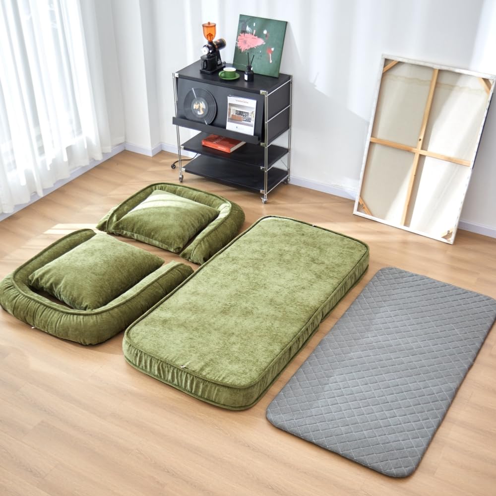 Foldable Lazy Sofa Bed Floor Chair - Adjustable Human Dog Bed for Adults Kids Floor Seats - Cozy Small Couch for Home Living Room(Blue)