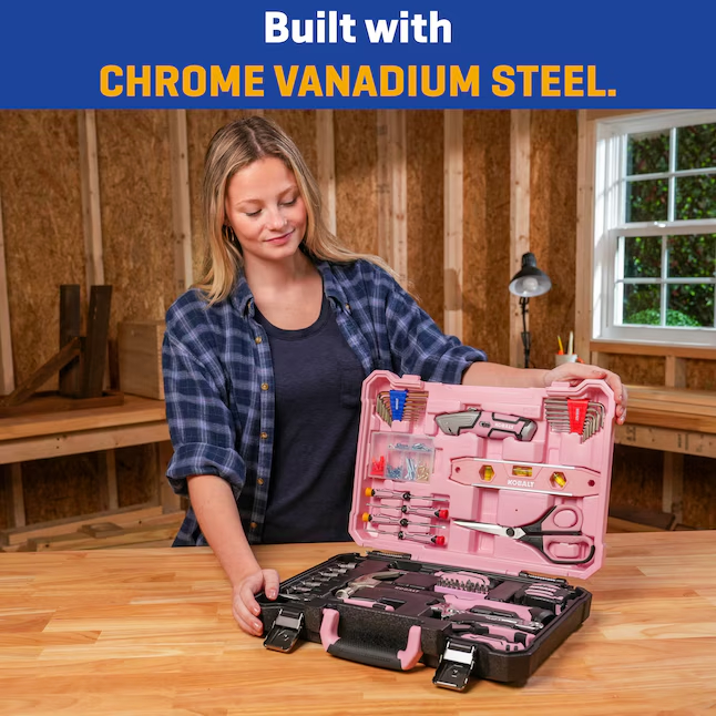 158 -Piece Pink Household Tool Set with Folding Case
