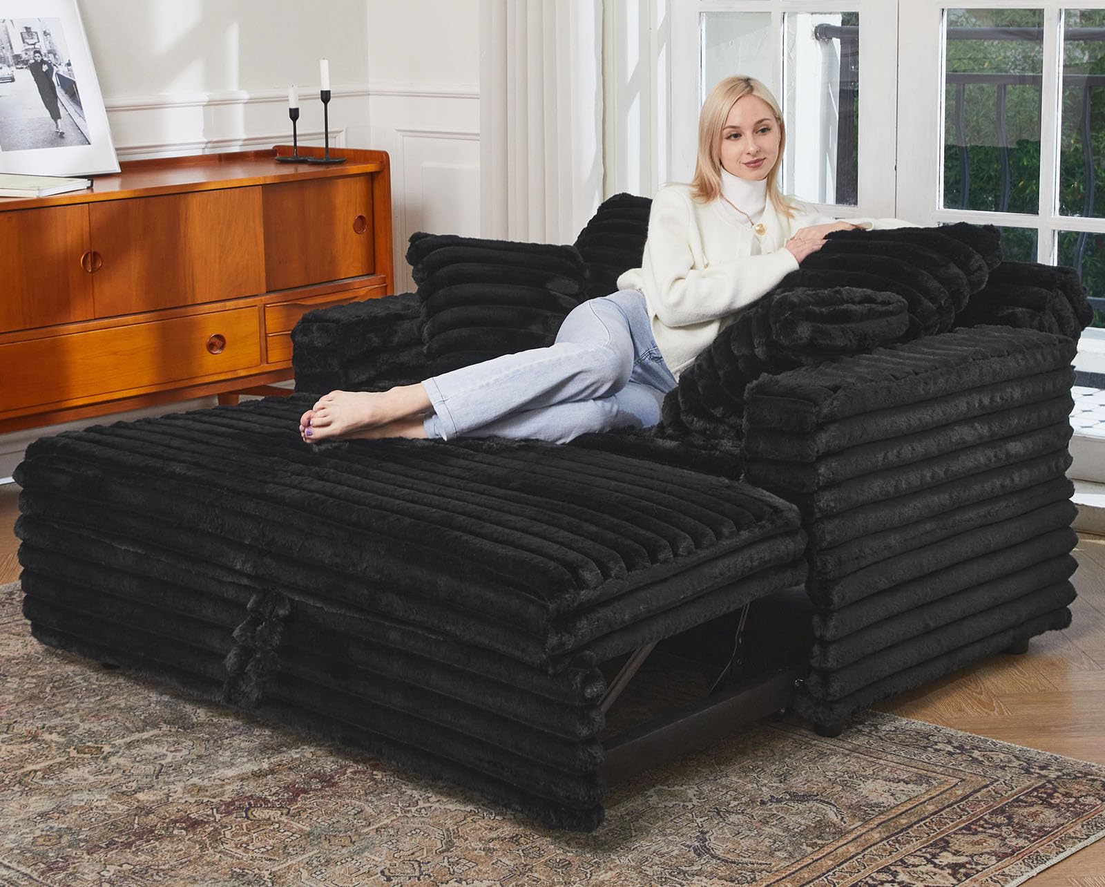 Upholstered Chaise Lounge Pull Out Sofa Bed with Pillows Couch Bed Sofa Pull Out Couch Sleeper Chair for Living Room Plush Corduroy