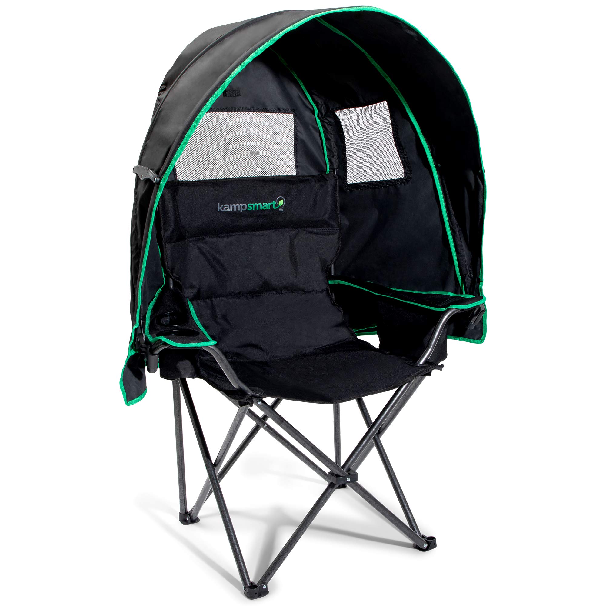 Folding Camping Chair - Outdoor Sun Lounger with Retractable Canopy Shade, UV Protection, Ice Cooler Pocket, Phone Holder & Storage Bag - Portable Seat for Beach, Fishing, Camp, Sports Event