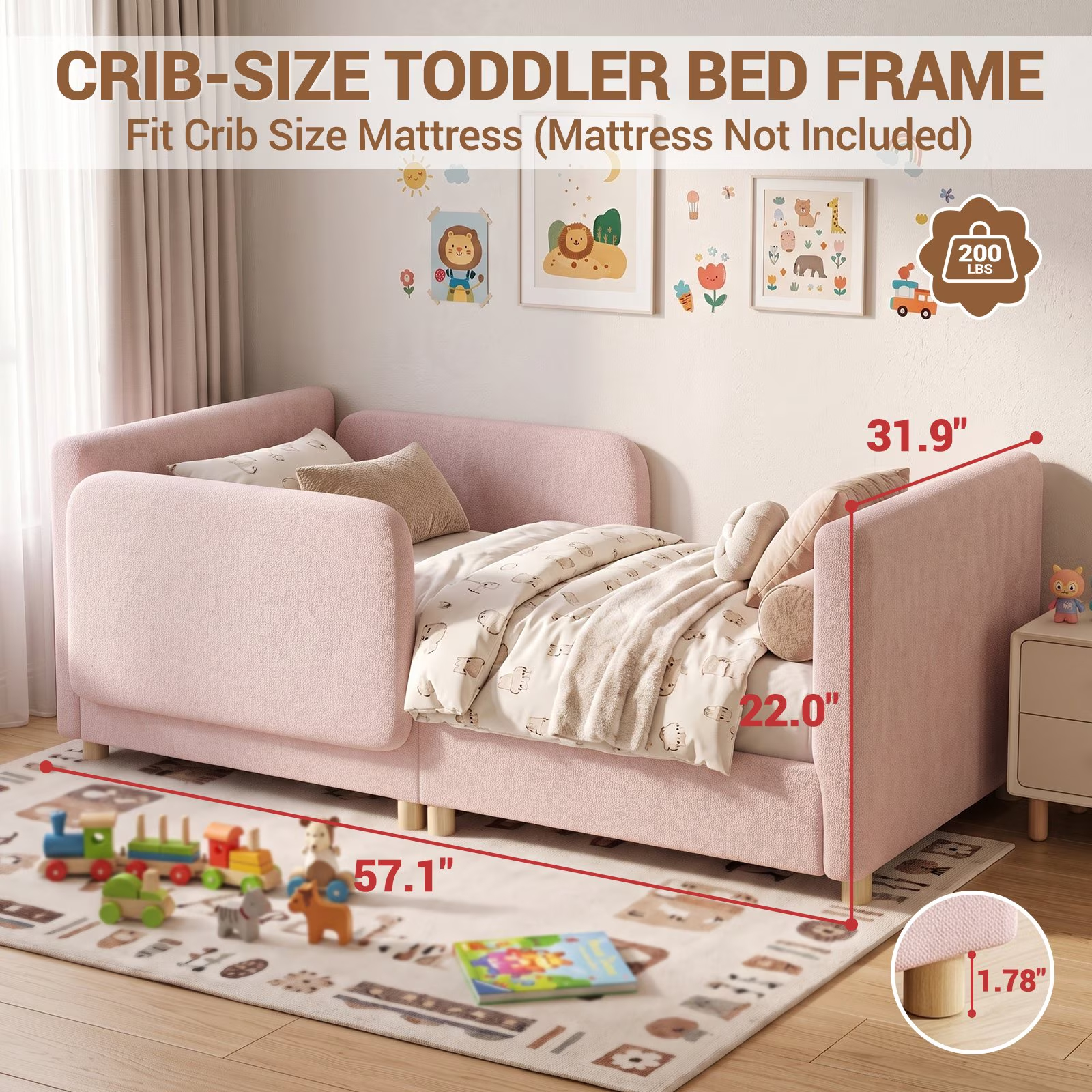 3-in-1 Convertible Kids Sofa – Transforms into Toddler Bed & Bedside Sleeper, Soft Chenille Upholstery, Removable Side Rails, Low-Profile Floor Design