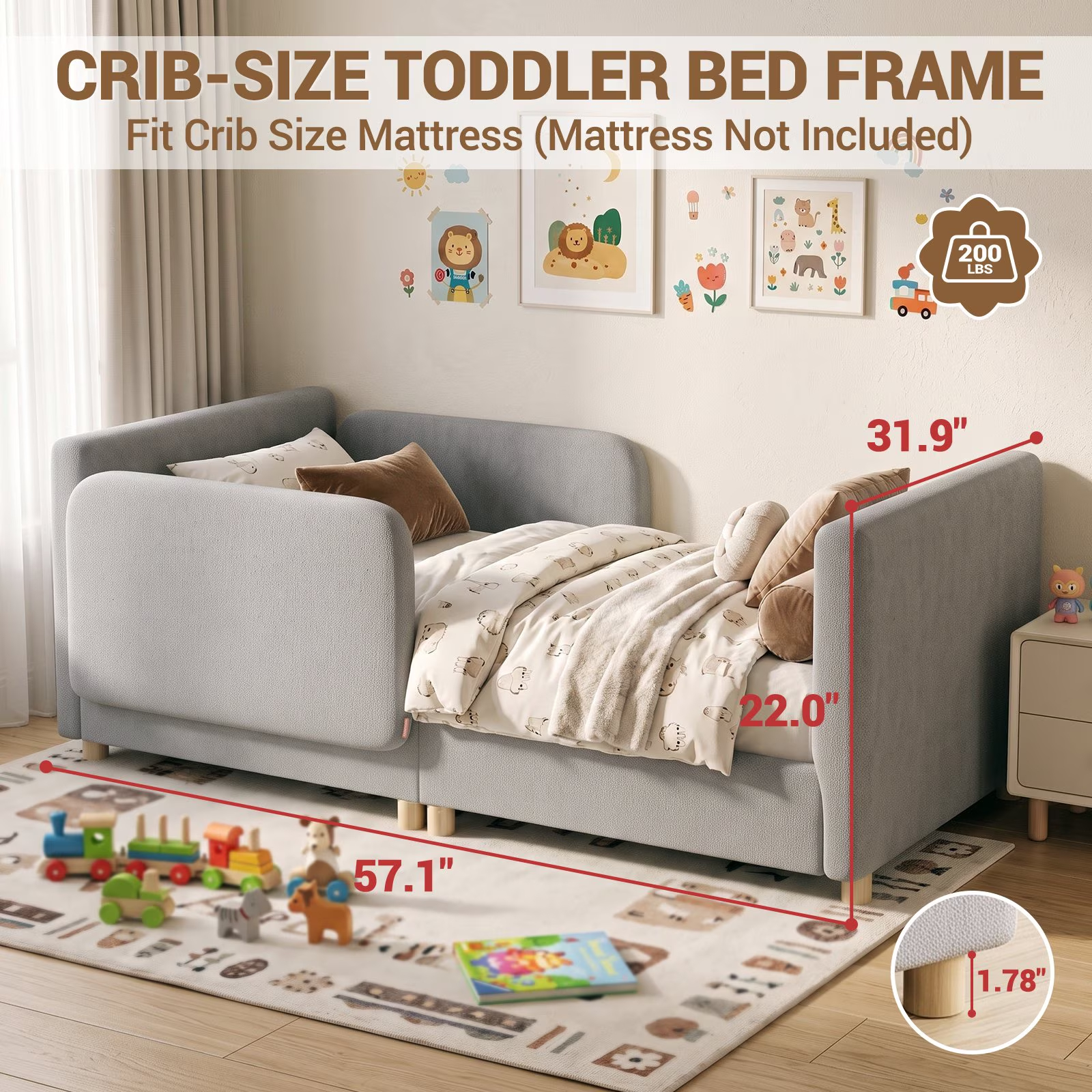 3-in-1 Convertible Kids Sofa – Transforms into Toddler Bed & Bedside Sleeper, Soft Chenille Upholstery, Removable Side Rails, Low-Profile Floor Design