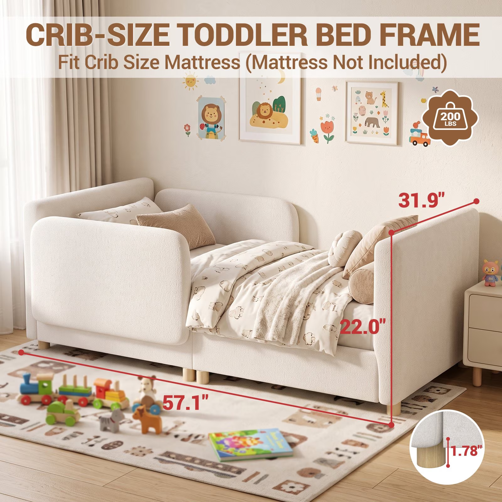 3-in-1 Convertible Kids Sofa – Transforms into Toddler Bed & Bedside Sleeper, Soft Chenille Upholstery, Removable Side Rails, Low-Profile Floor Design