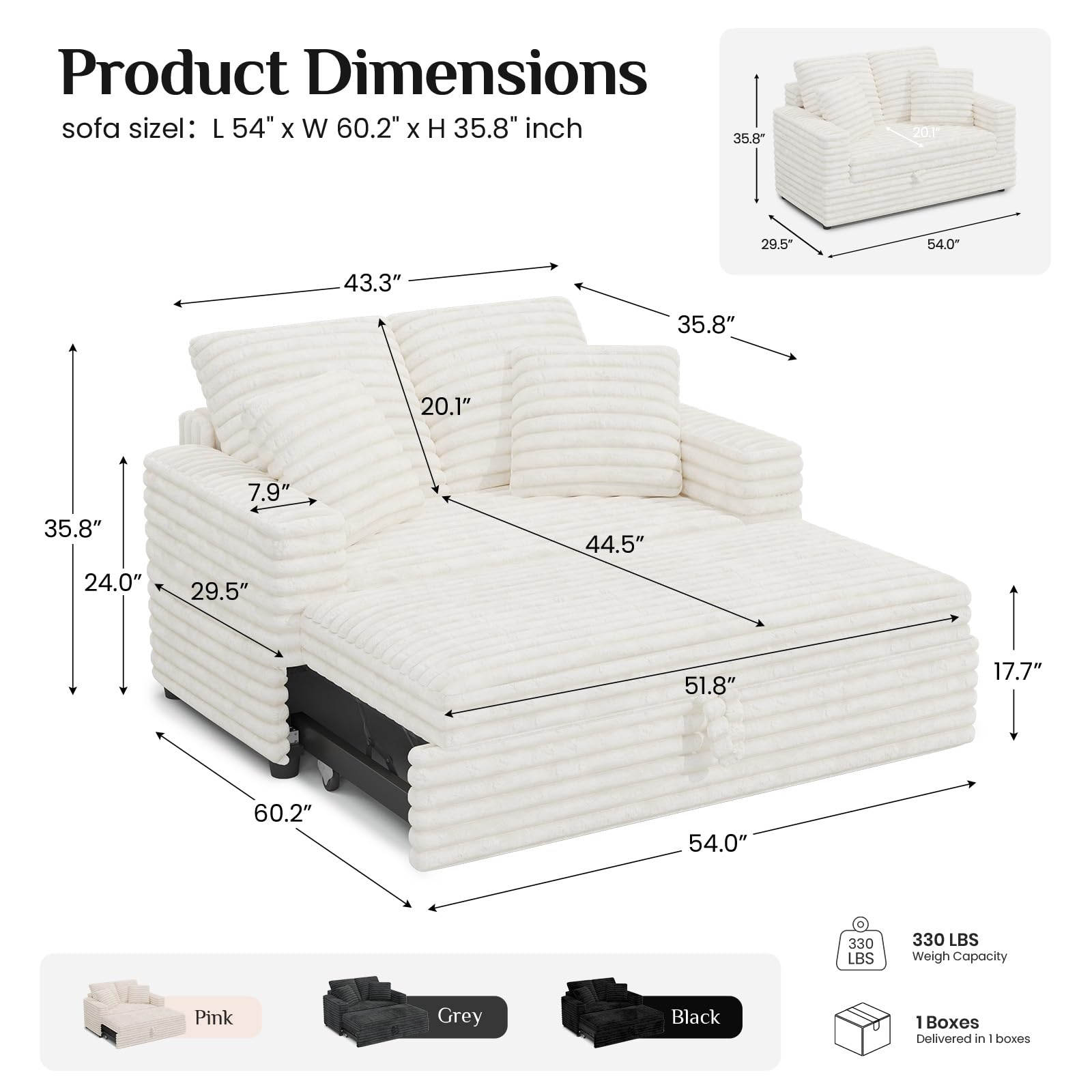 Upholstered Chaise Lounge Pull Out Sofa Bed with Pillows Couch Bed Sofa Pull Out Couch Sleeper Chair for Living Room Plush Corduroy