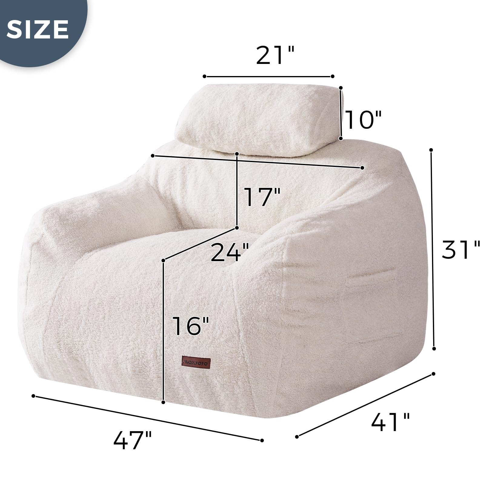 Giant Bean Bag Chair with Pillow, Boucle Bean Bag Sofa for Adults,Large Upholstered Bean Bag Couch Lazy Sofa with Filler for Reading, Gaming, Beige