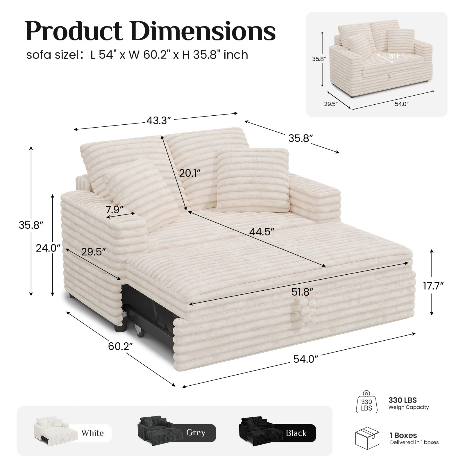 Upholstered Chaise Lounge Pull Out Sofa Bed with Pillows Couch Bed Sofa Pull Out Couch Sleeper Chair for Living Room Plush Corduroy