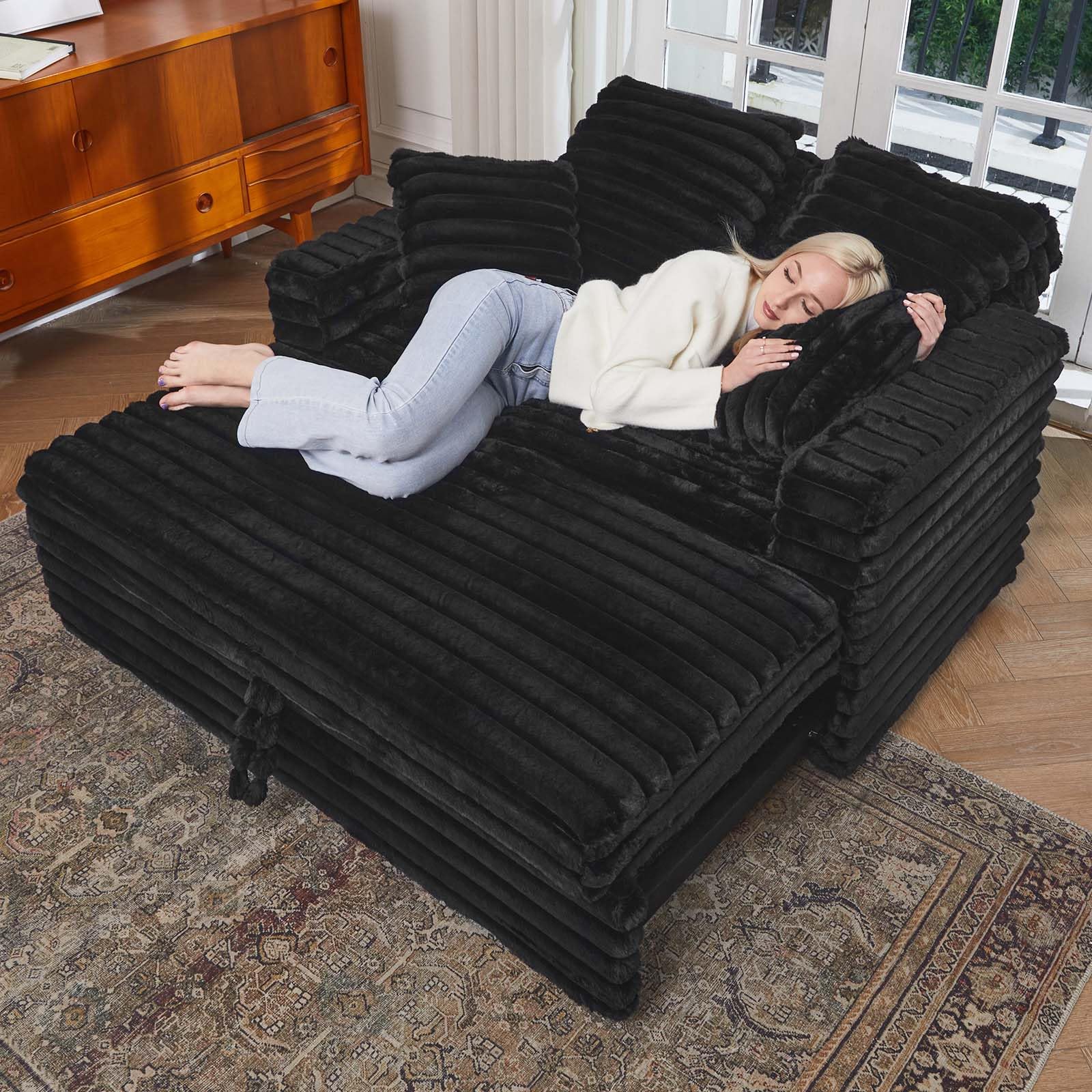 Upholstered Chaise Lounge Pull Out Sofa Bed with Pillows Couch Bed Sofa Pull Out Couch Sleeper Chair for Living Room Plush Corduroy