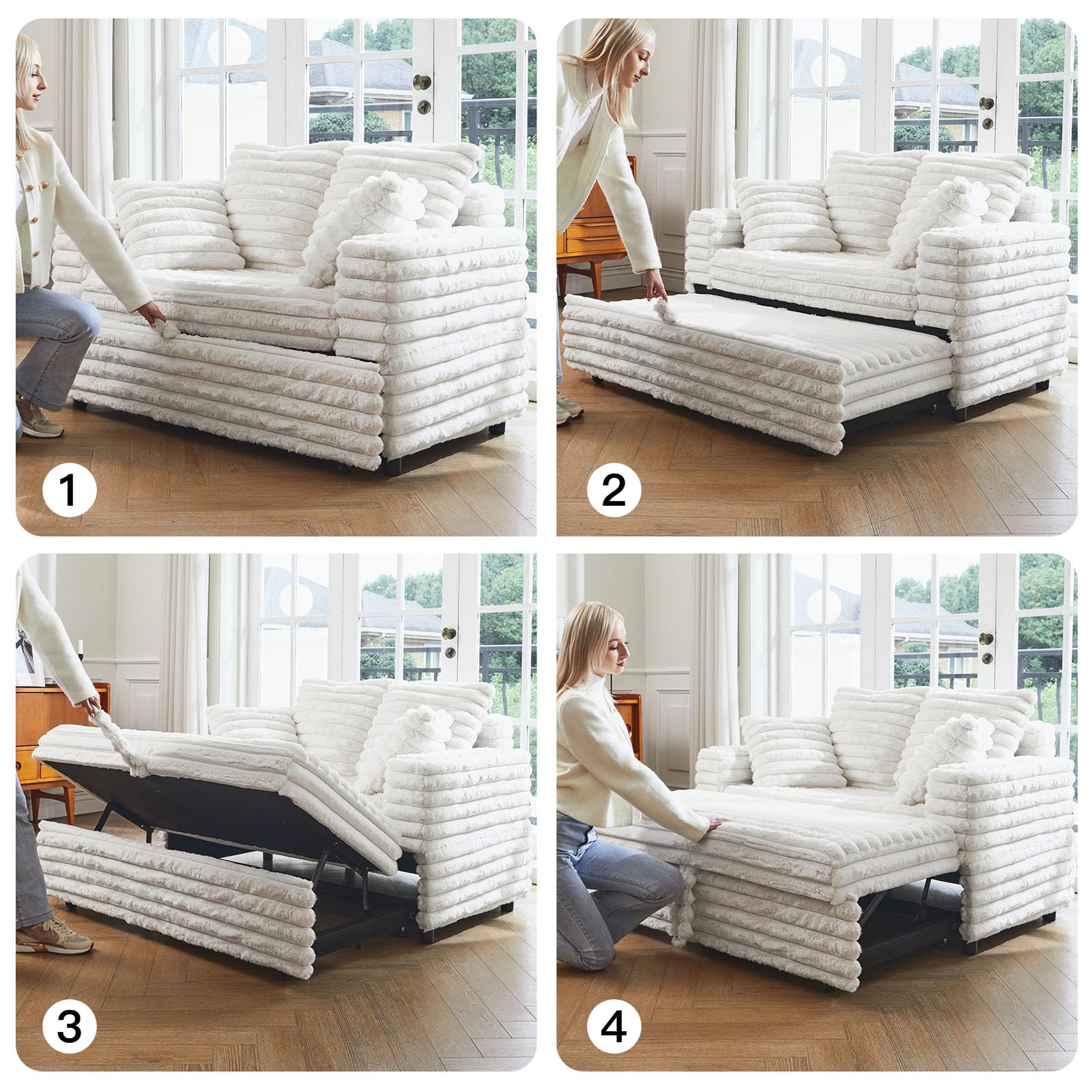 Upholstered Chaise Lounge Pull Out Sofa Bed with Pillows Couch Bed Sofa Pull Out Couch Sleeper Chair for Living Room Plush Corduroy