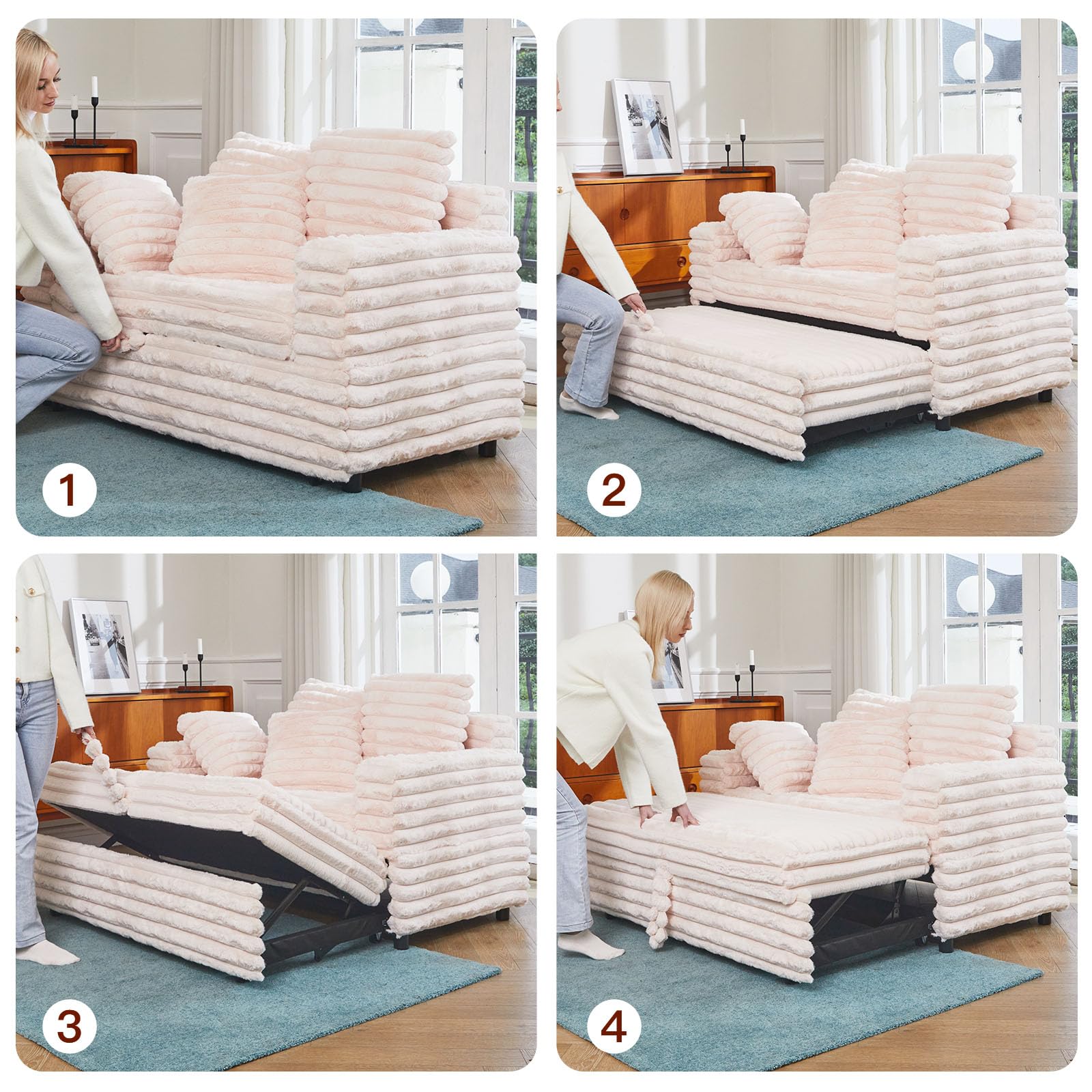 Upholstered Chaise Lounge Pull Out Sofa Bed with Pillows Couch Bed Sofa Pull Out Couch Sleeper Chair for Living Room Plush Corduroy