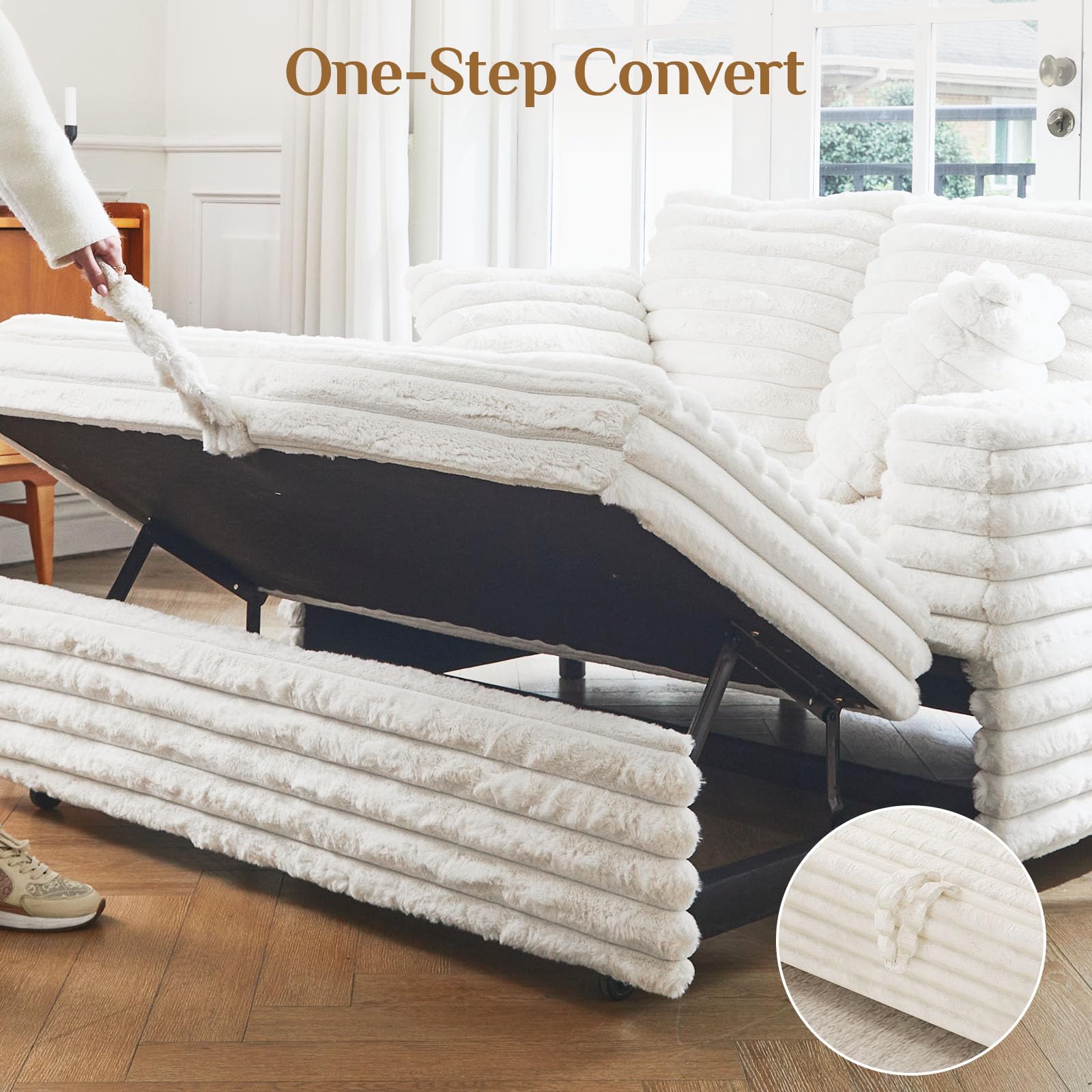 Upholstered Chaise Lounge Pull Out Sofa Bed with Pillows Couch Bed Sofa Pull Out Couch Sleeper Chair for Living Room Plush Corduroy