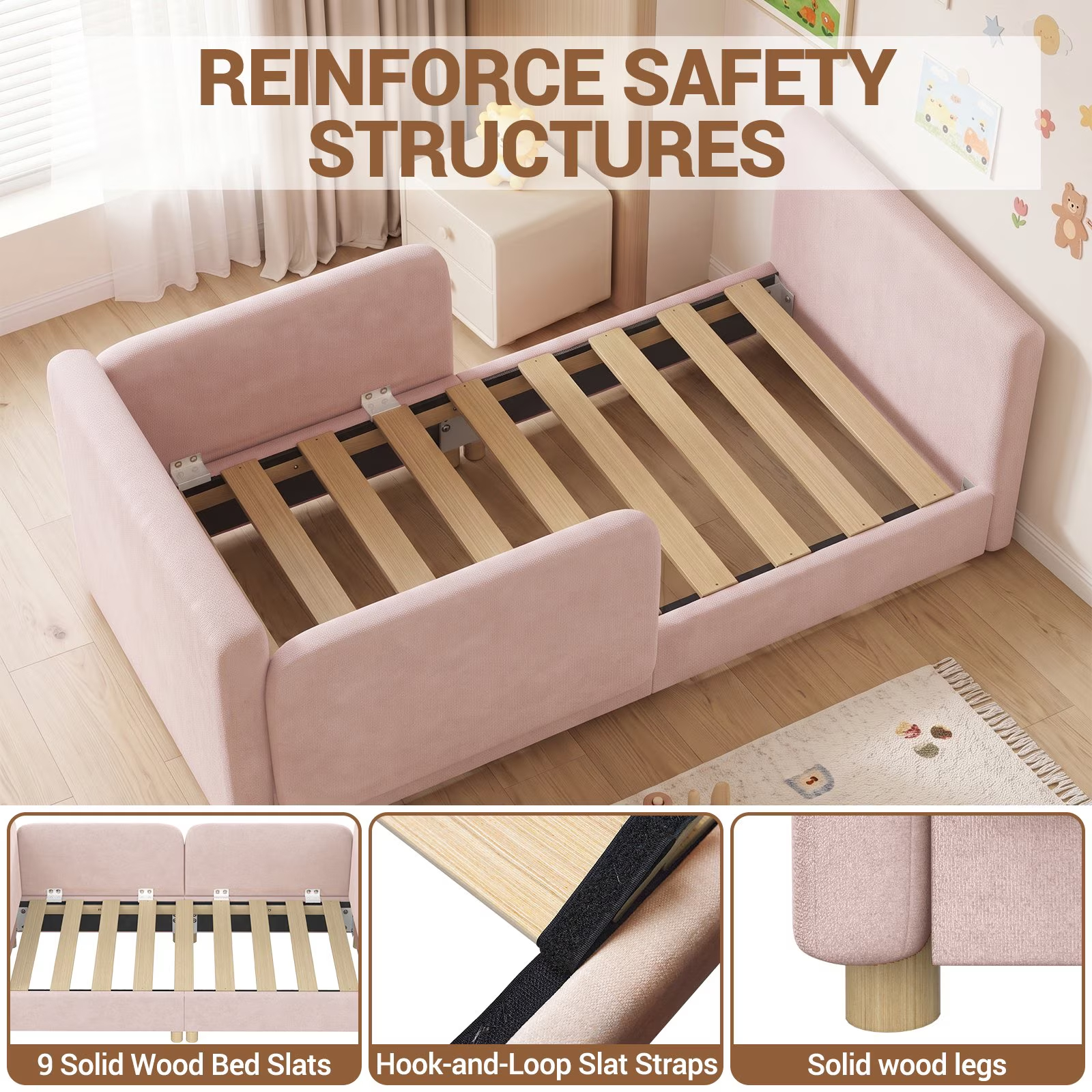 3-in-1 Convertible Kids Sofa – Transforms into Toddler Bed & Bedside Sleeper, Soft Chenille Upholstery, Removable Side Rails, Low-Profile Floor Design