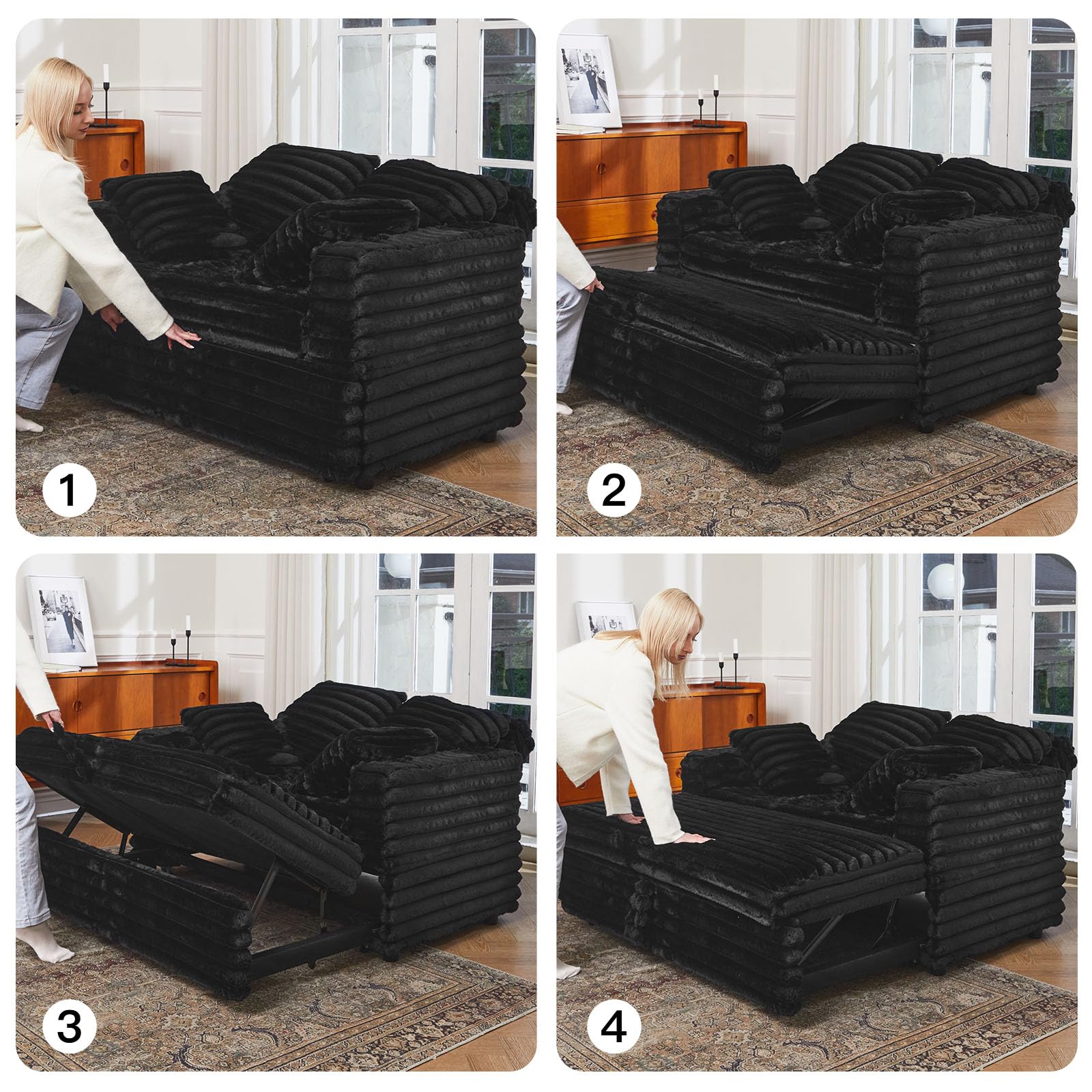 Upholstered Chaise Lounge Pull Out Sofa Bed with Pillows Couch Bed Sofa Pull Out Couch Sleeper Chair for Living Room Plush Corduroy