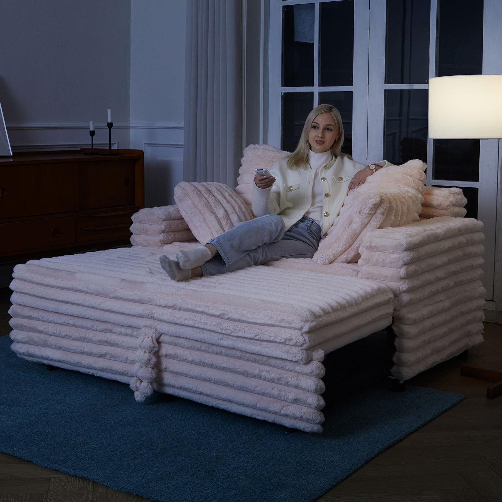 Upholstered Chaise Lounge Pull Out Sofa Bed with Pillows Couch Bed Sofa Pull Out Couch Sleeper Chair for Living Room Plush Corduroy