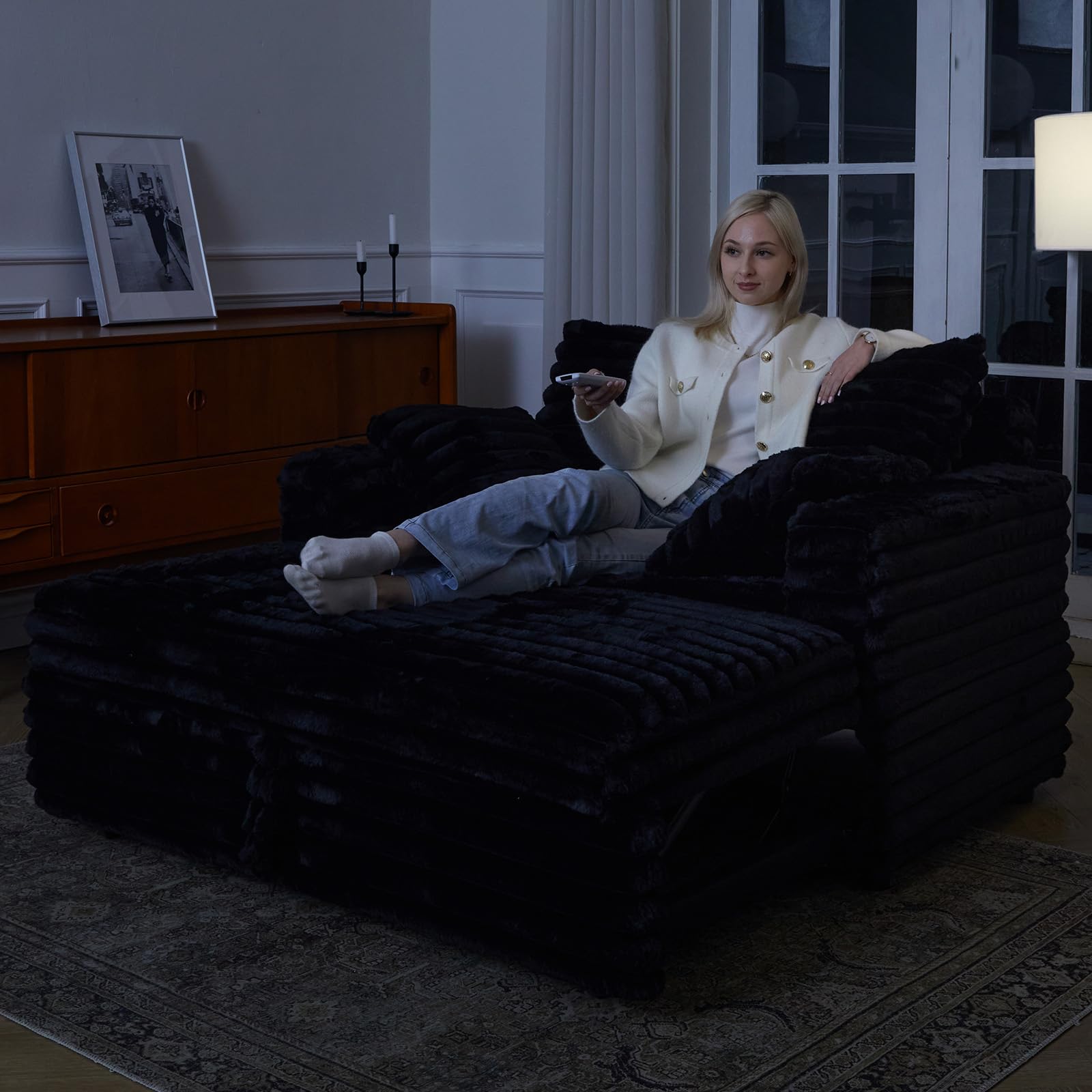 Upholstered Chaise Lounge Pull Out Sofa Bed with Pillows Couch Bed Sofa Pull Out Couch Sleeper Chair for Living Room Plush Corduroy