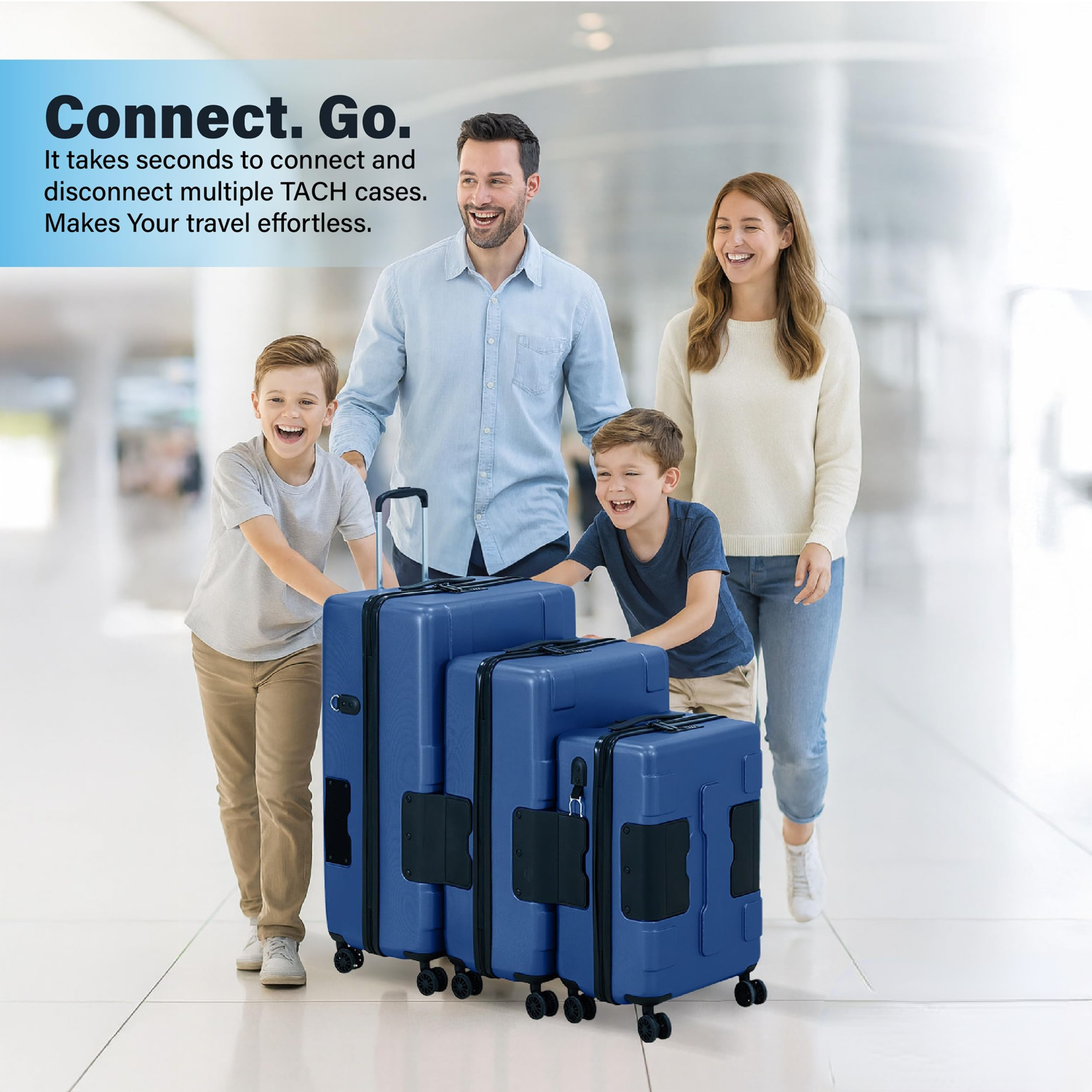 Patented Connecting Hard Shell 3 Piece Luggage Set - 20, 24 & 28 inch Luggage | Carry-On, Medium & Large Rolling Suitcases - Midnight Blue