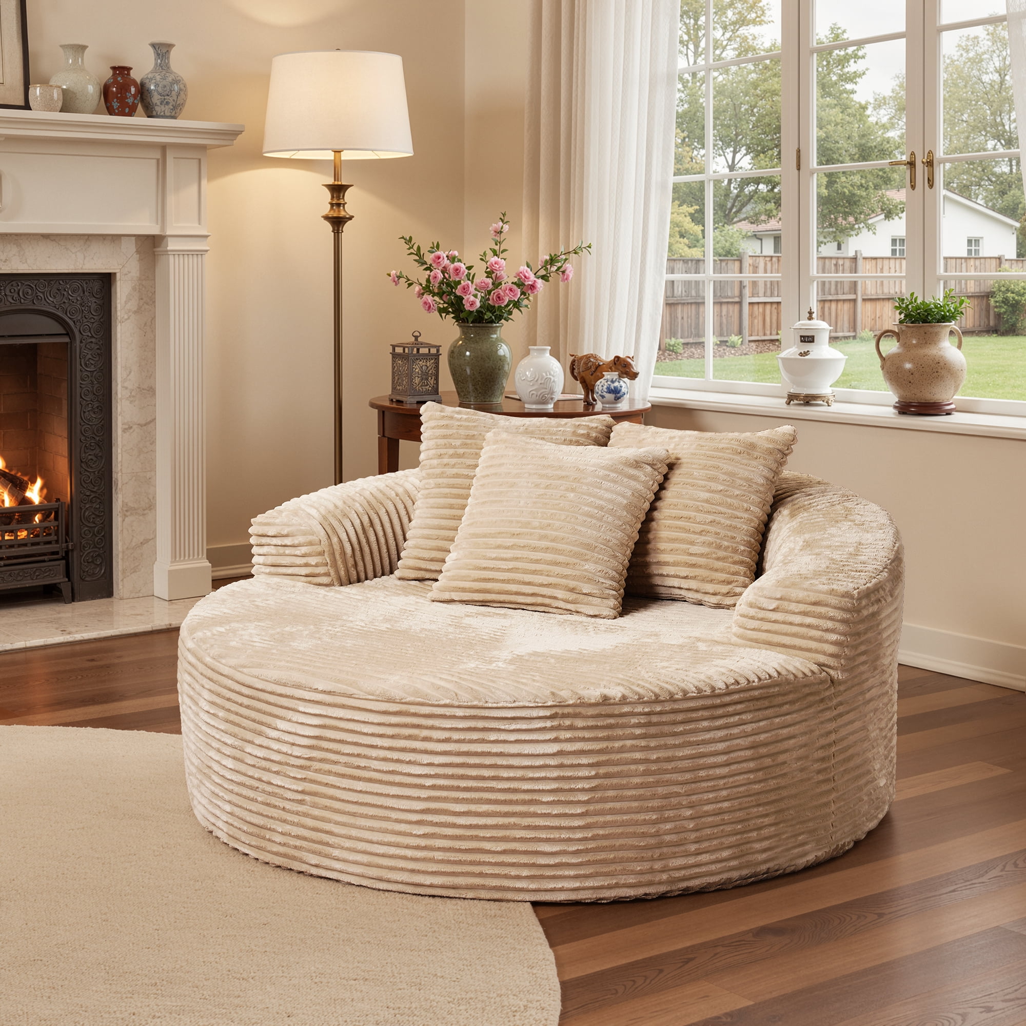 Ovios 58" Oversized Lounge Chair Round Cloud Deep Seat Accent Chair Plush Corduroy Boneless Sofa Chair for Living Room