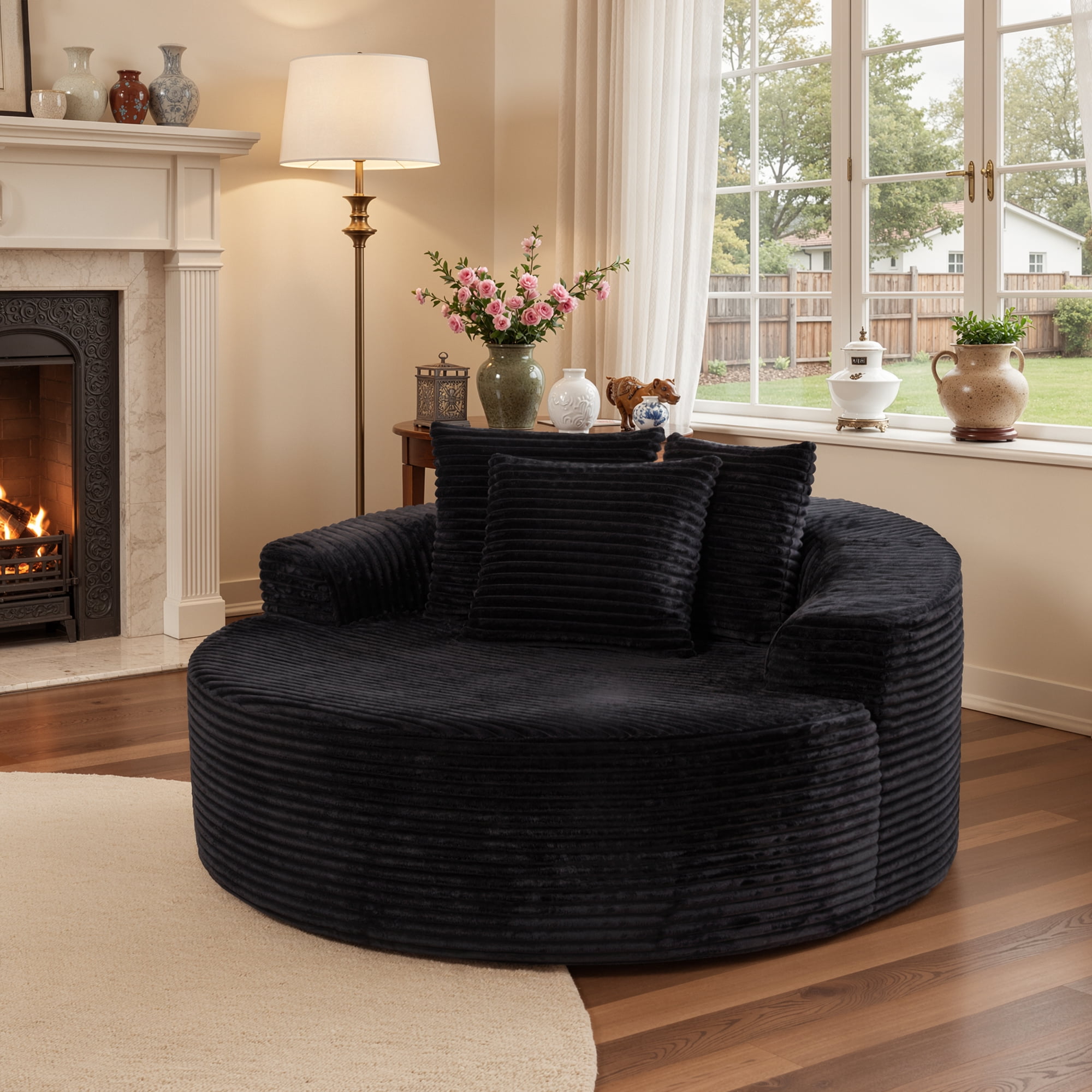 Ovios 58" Oversized Lounge Chair Round Cloud Deep Seat Accent Chair Plush Corduroy Boneless Sofa Chair for Living Room