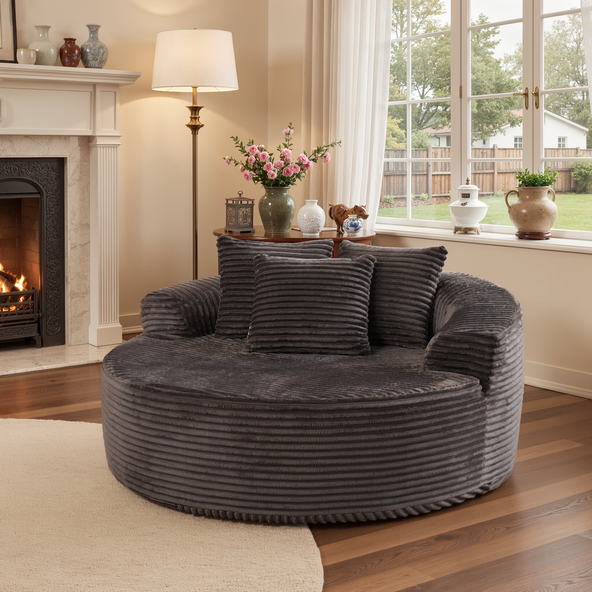 Ovios 58" Oversized Lounge Chair Round Cloud Deep Seat Accent Chair Plush Corduroy Boneless Sofa Chair for Living Room