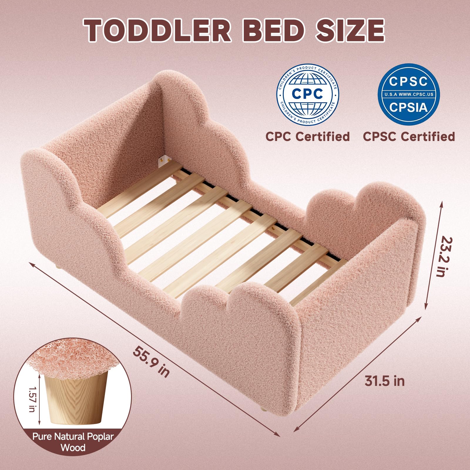 Toddler Bed, Upholstered Toddler Bed Frame with Safety Guardrails