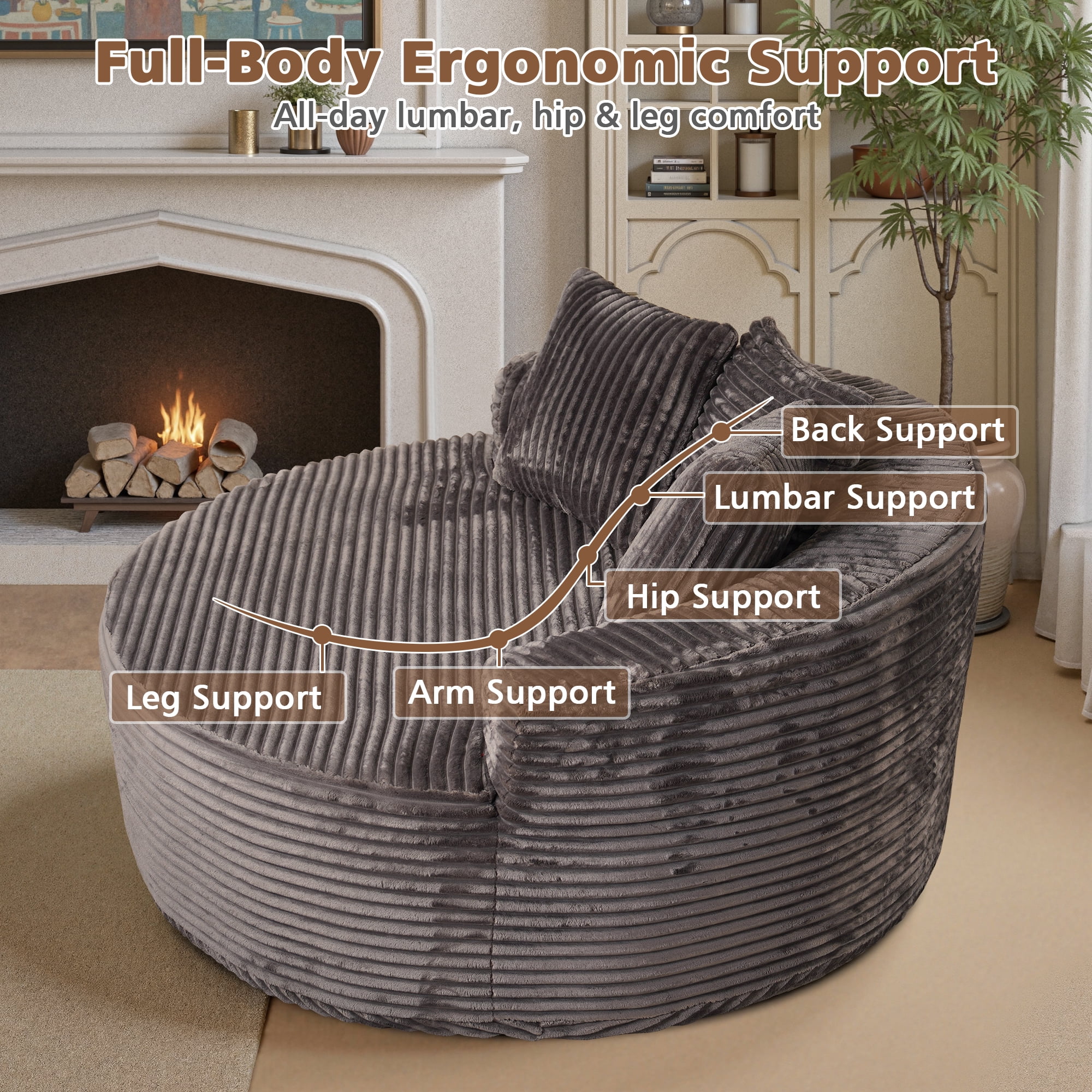 Ovios 58" Oversized Lounge Chair Round Cloud Deep Seat Accent Chair Plush Corduroy Boneless Sofa Chair for Living Room