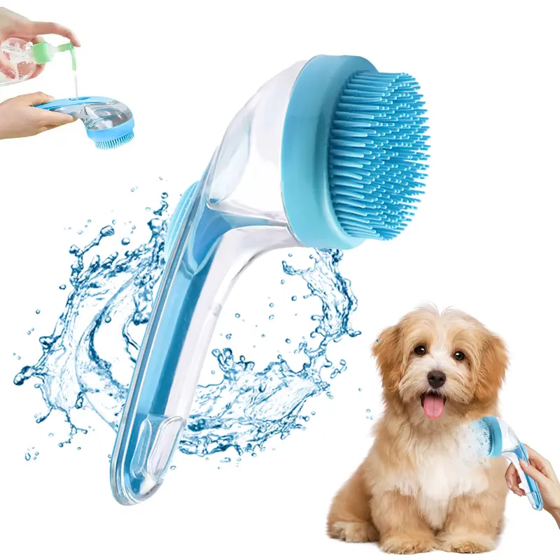 2-in-1 Pet Bath Brush & Shampoo Dispenser | Gentle Silicone Massage Grooming Tool for Dogs & Cats
