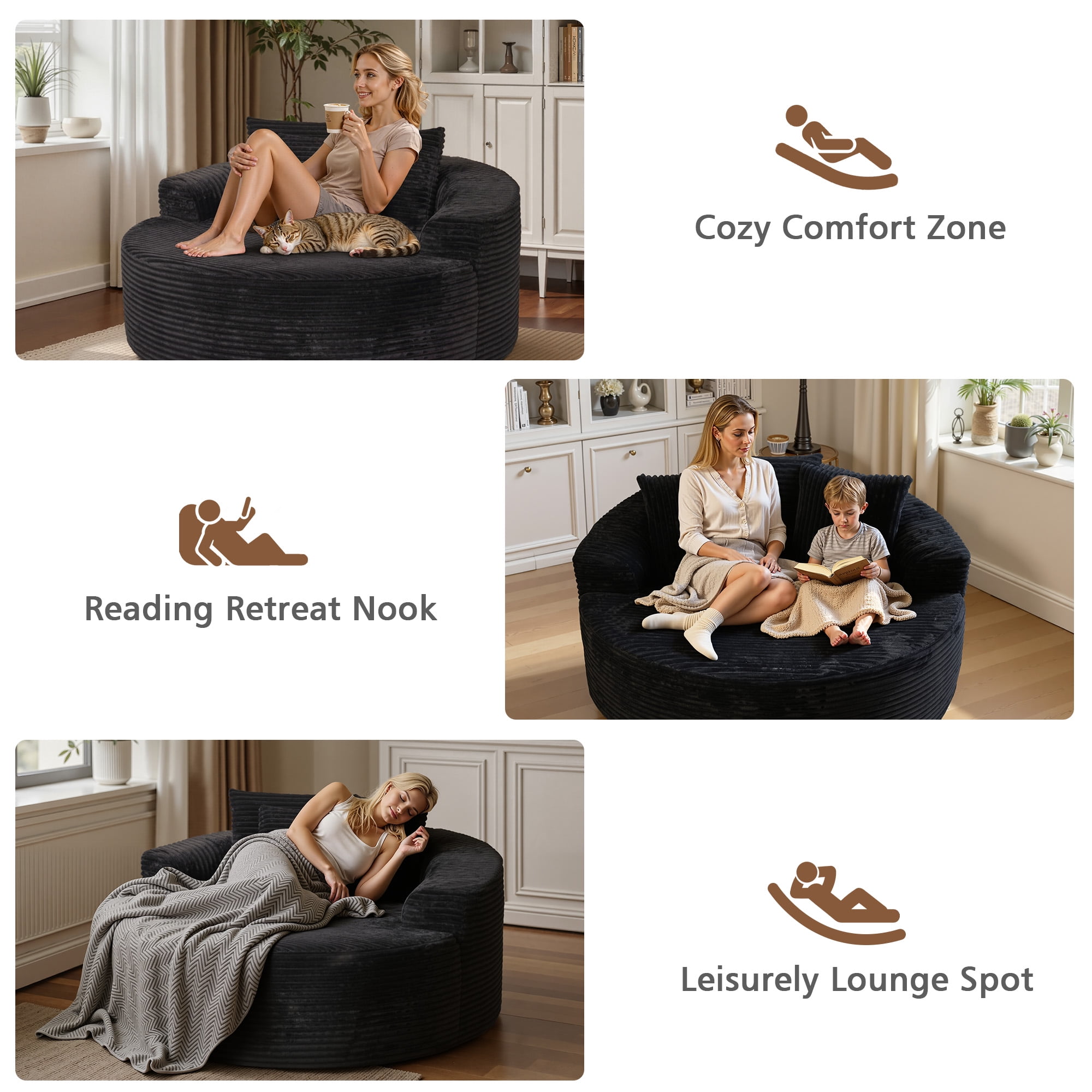 Ovios 58" Oversized Lounge Chair Round Cloud Deep Seat Accent Chair Plush Corduroy Boneless Sofa Chair for Living Room