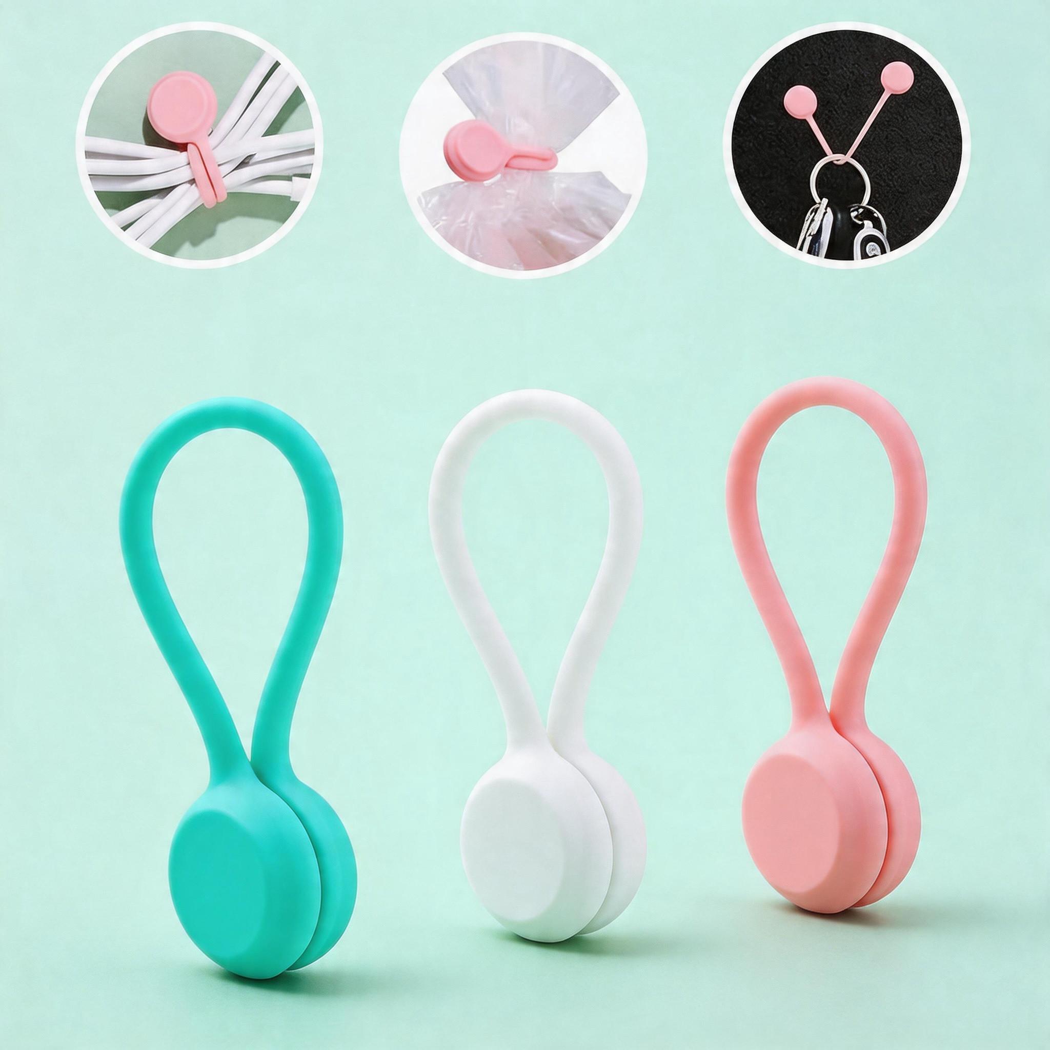 3 Pieces Silicone Cable Organizer, Reusable Magnetic Data Wire Winder, Anti-Slip Wear-Resistant Stress Toy, Home Car Office Wire Management Tool, Desk Cable Organizer, Office Accessories
