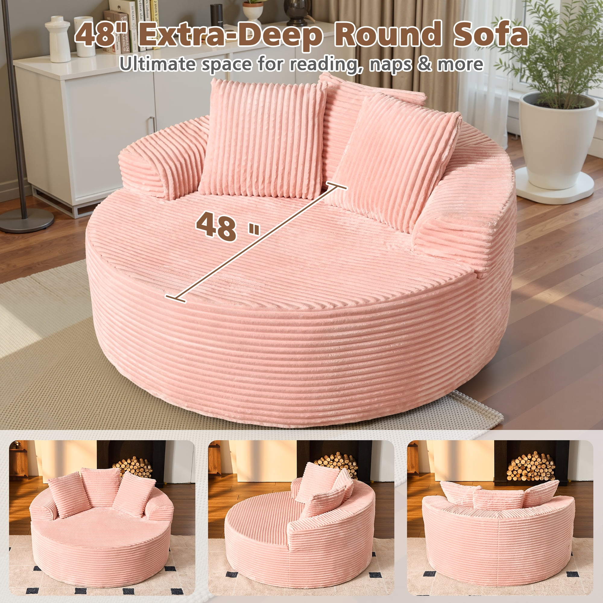 Ovios 58" Oversized Lounge Chair Round Cloud Deep Seat Accent Chair Plush Corduroy Boneless Sofa Chair for Living Room