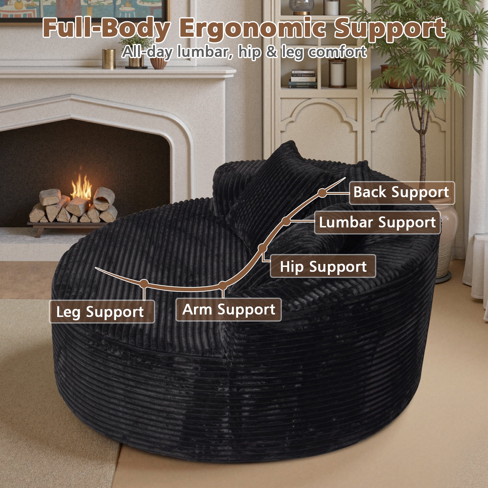 Ovios 58" Oversized Lounge Chair Round Cloud Deep Seat Accent Chair Plush Corduroy Boneless Sofa Chair for Living Room