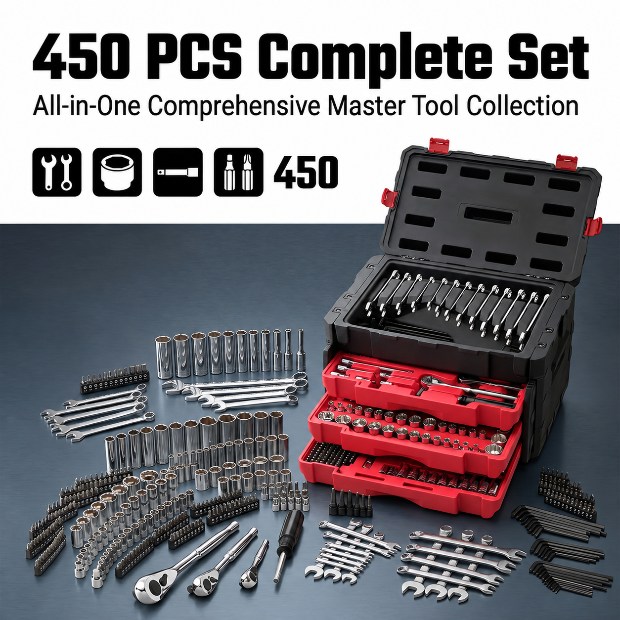 450-Piece Automotive Tool Set – Complete Garage & Repair Kit for Mechanics, DIY & Home Projects