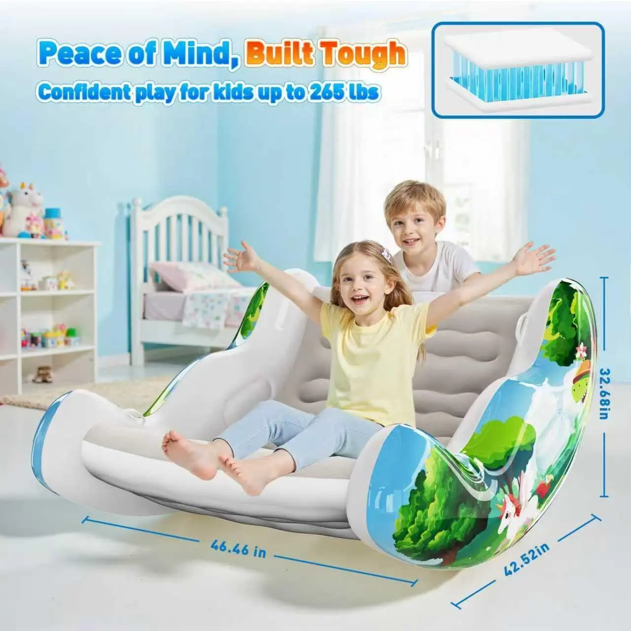Sensory Chair for Kids, Inflatable Rocking Chair for Kids with Autism & ADHD, Air Cloud Rocker for Toddler as 3 4 5 6 7 8 Year Old Boy Girl Gifts, Autism Sensory Products Training Body Coordination