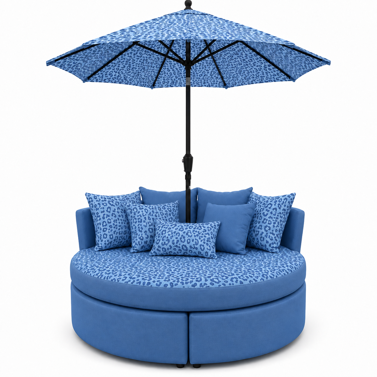 💗 Oversized Round Lounge Daybed with Matching Umbrella & Cushions – Pink Leopard Print