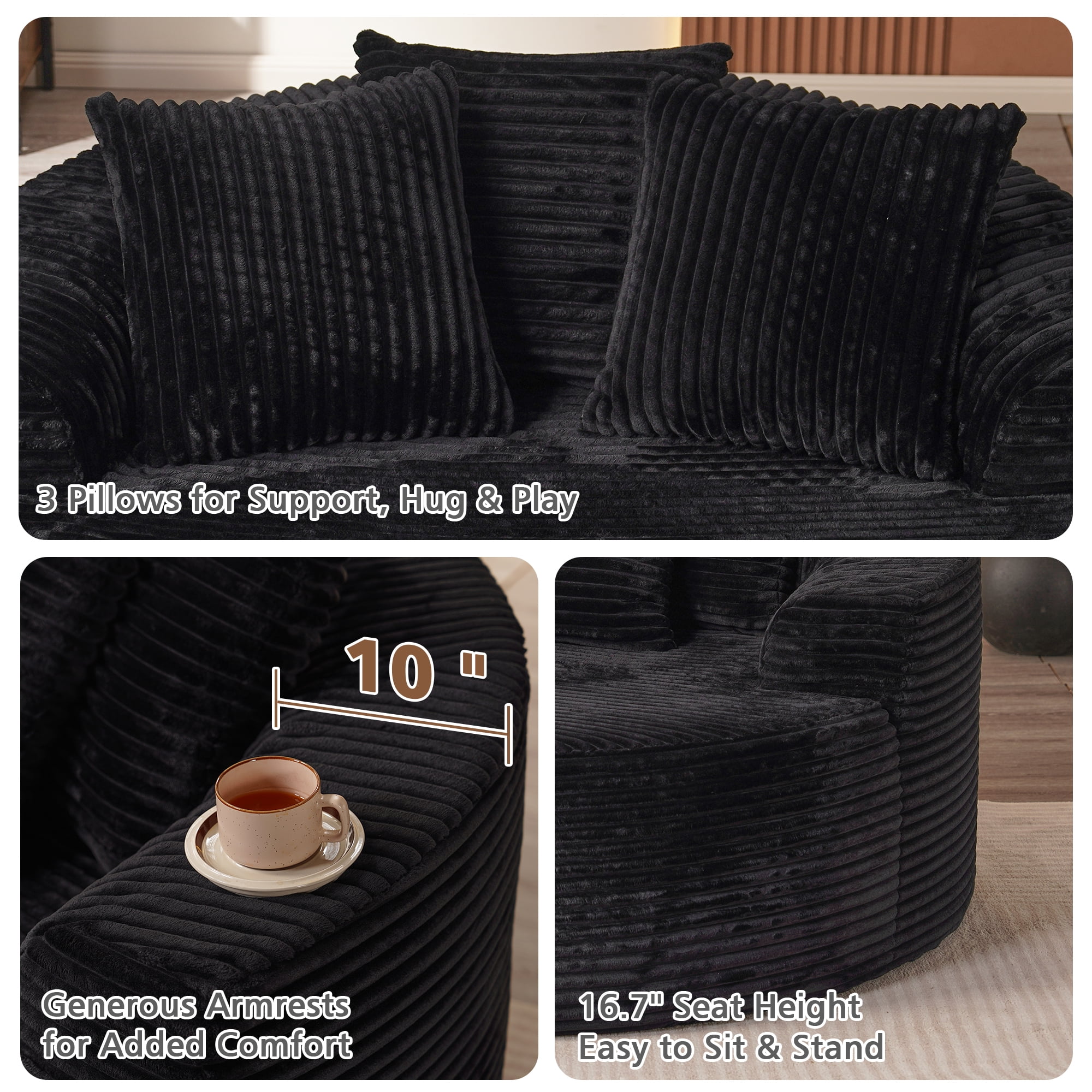 Ovios 58" Oversized Lounge Chair Round Cloud Deep Seat Accent Chair Plush Corduroy Boneless Sofa Chair for Living Room
