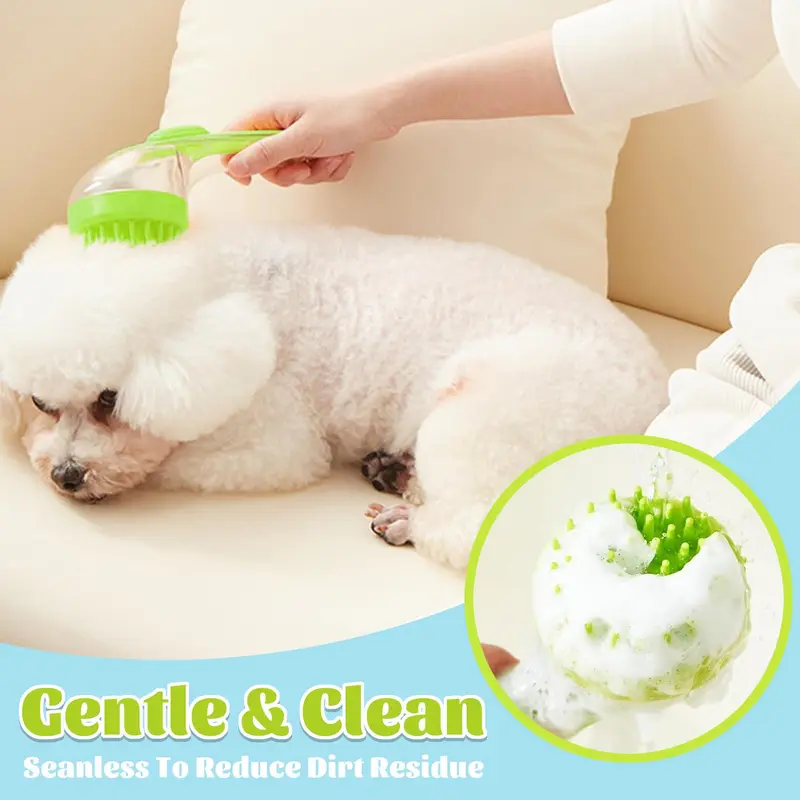 2-in-1 Pet Bath Brush & Shampoo Dispenser | Gentle Silicone Massage Grooming Tool for Dogs & Cats