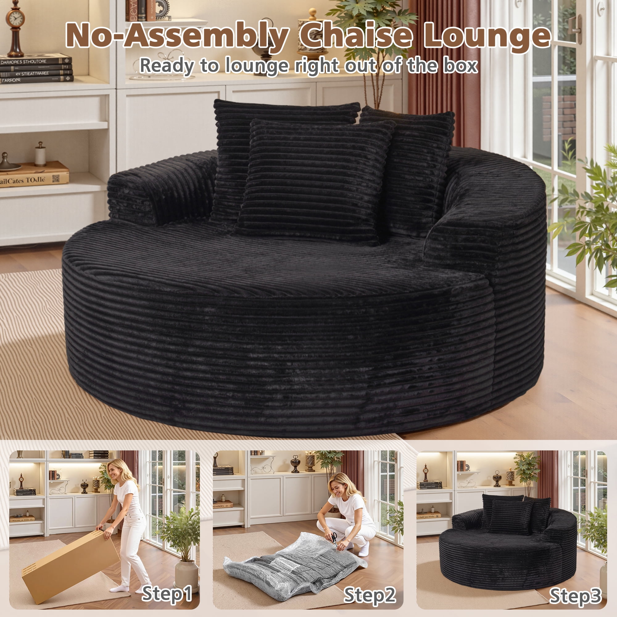 Ovios 58" Oversized Lounge Chair Round Cloud Deep Seat Accent Chair Plush Corduroy Boneless Sofa Chair for Living Room