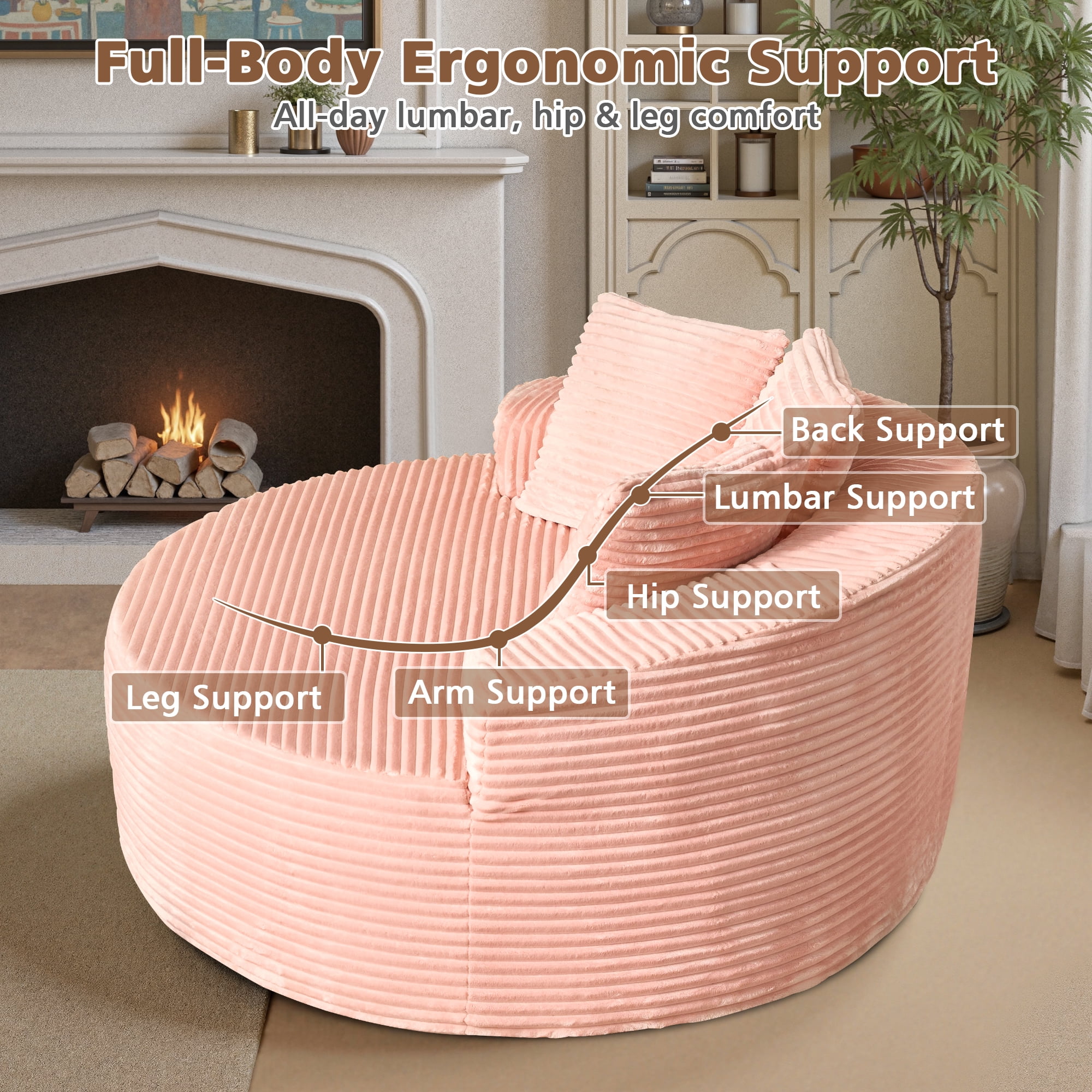 Ovios 58" Oversized Lounge Chair Round Cloud Deep Seat Accent Chair Plush Corduroy Boneless Sofa Chair for Living Room
