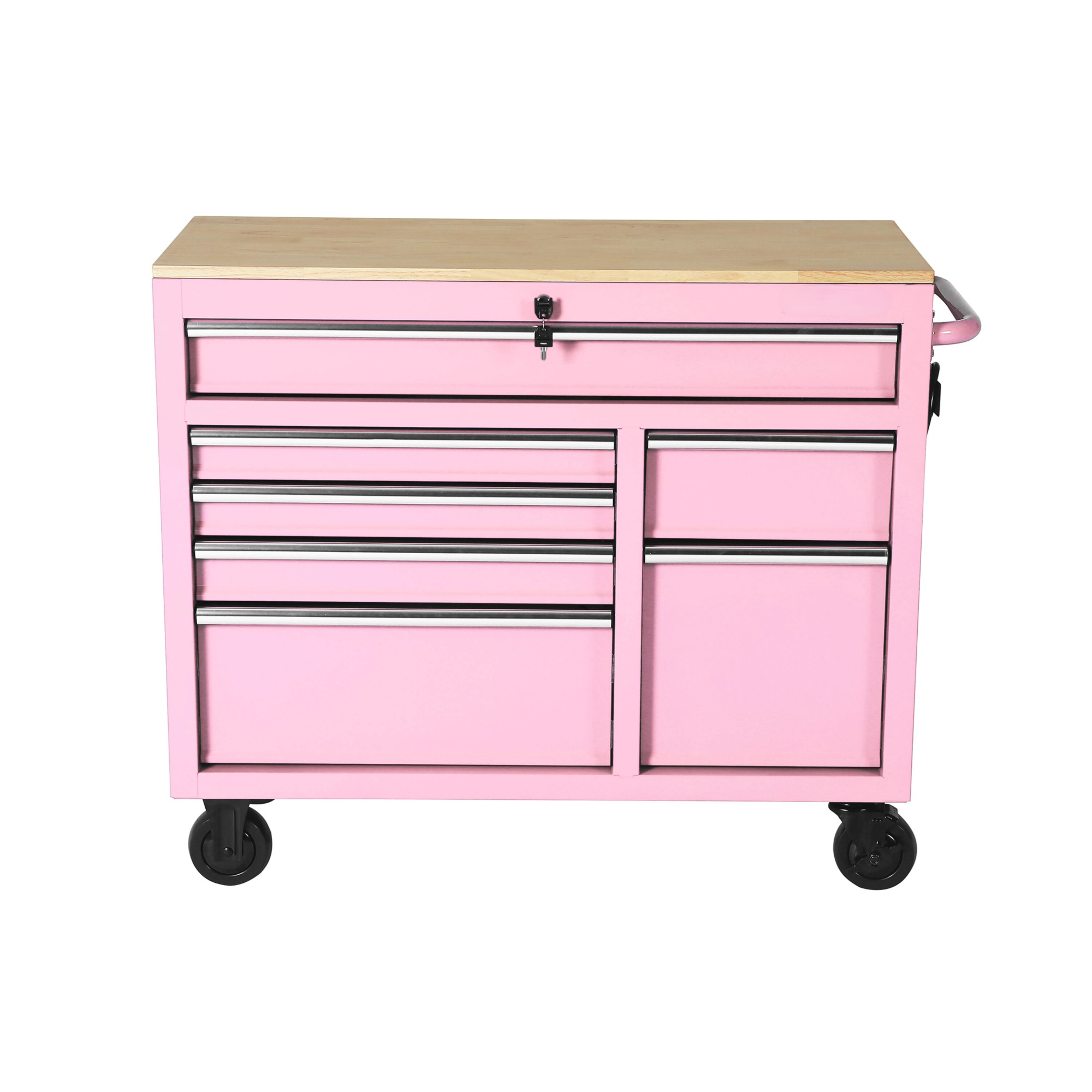 46.1-in L x 18.1-in D 9 -Drawers Rolling Pink Wood Work Bench