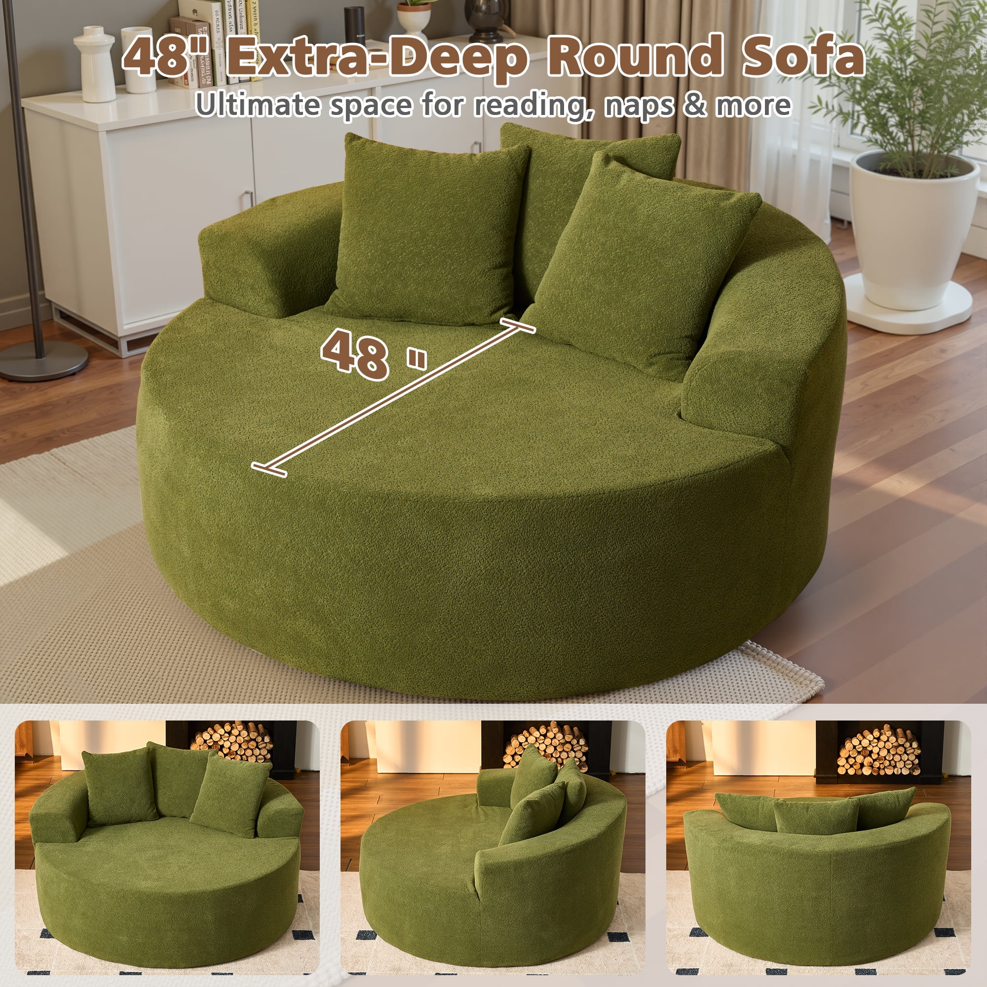 Ovios 58" Oversized Lounge Chair Round Cloud Deep Seat Accent Chair Plush Corduroy Boneless Sofa Chair for Living Room