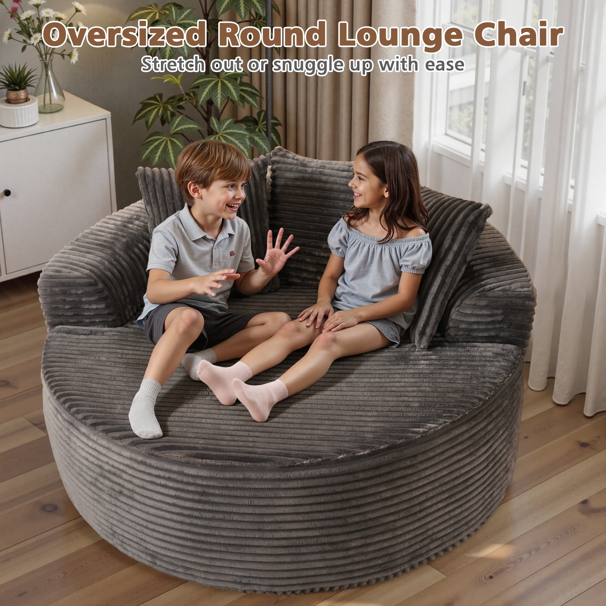 Ovios 58" Oversized Lounge Chair Round Cloud Deep Seat Accent Chair Plush Corduroy Boneless Sofa Chair for Living Room