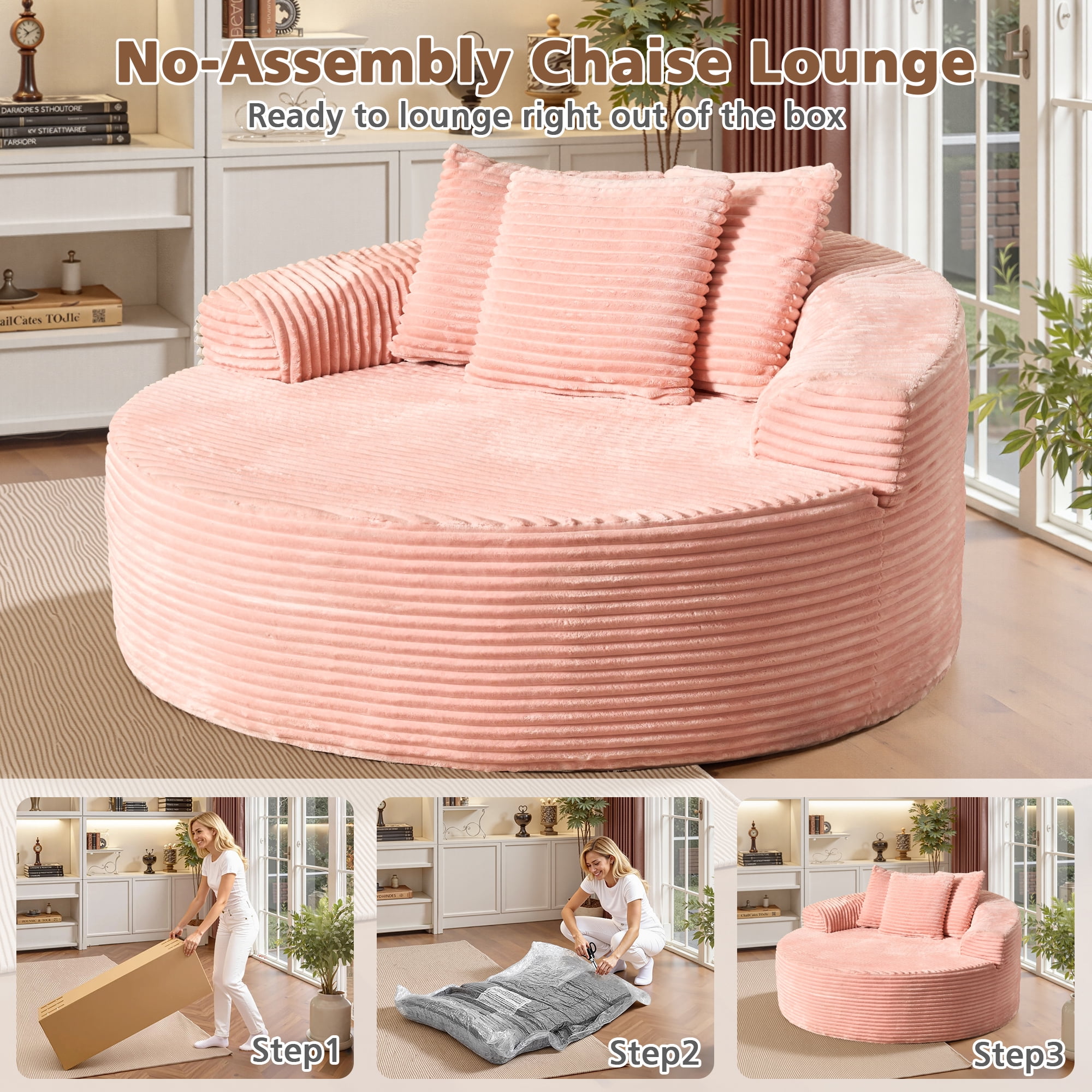 Ovios 58" Oversized Lounge Chair Round Cloud Deep Seat Accent Chair Plush Corduroy Boneless Sofa Chair for Living Room